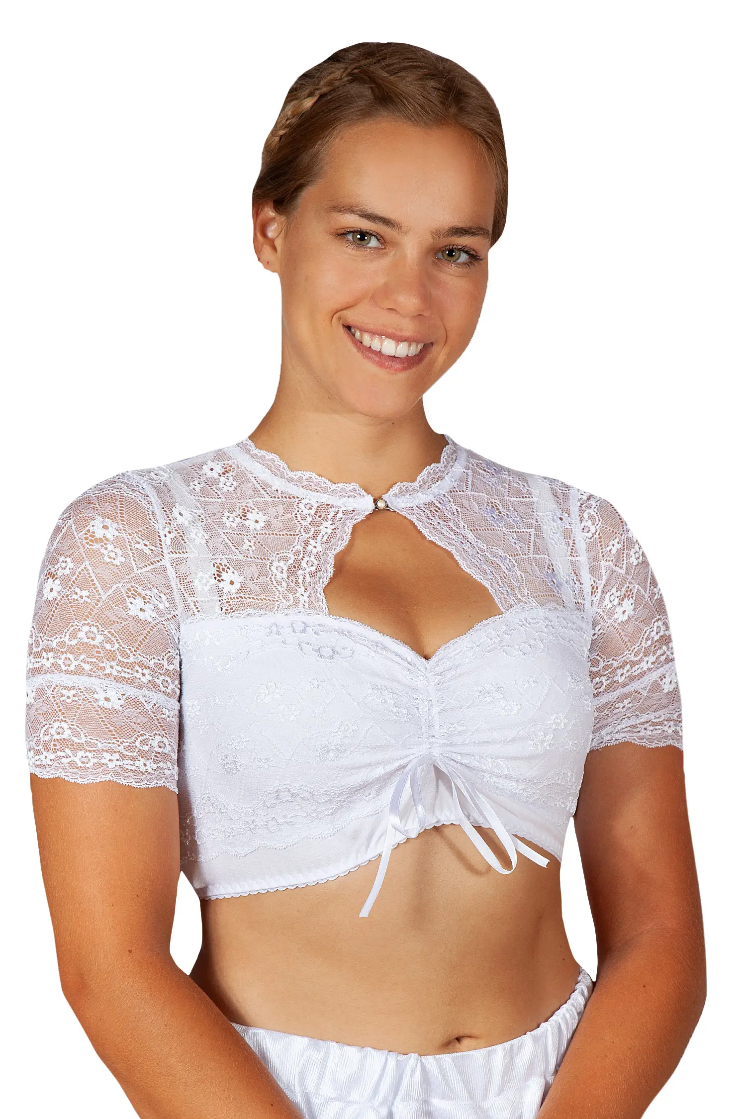 Dirndlbluse in weiß mit Spitze