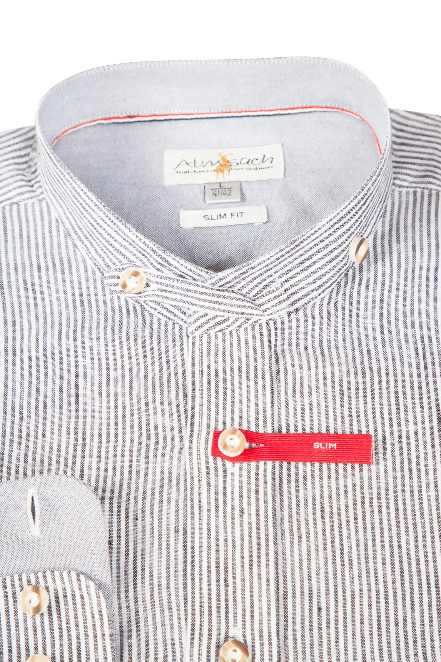 Leinenhemd in grau mit Stehkragen - Detail Kragen