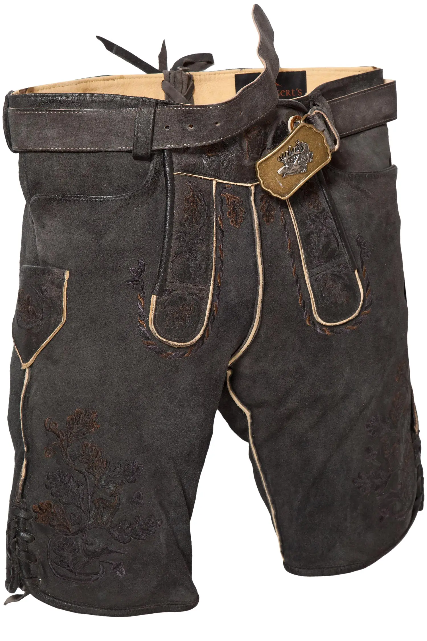 Lederhose kurz Amsel in schwarz mit schwarzem Stick