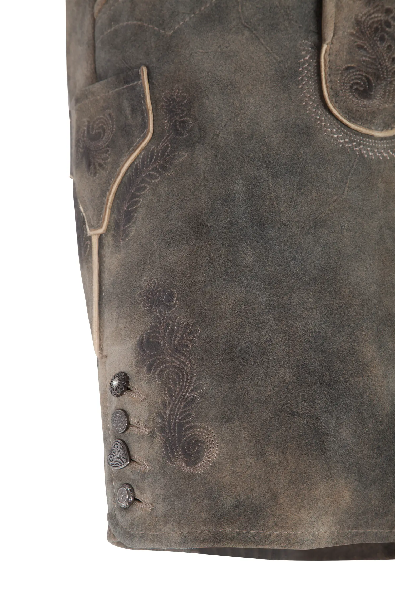 Kurze Lederhose Beka in braun Kurze Lederhose Beka in braun - Detail Bein