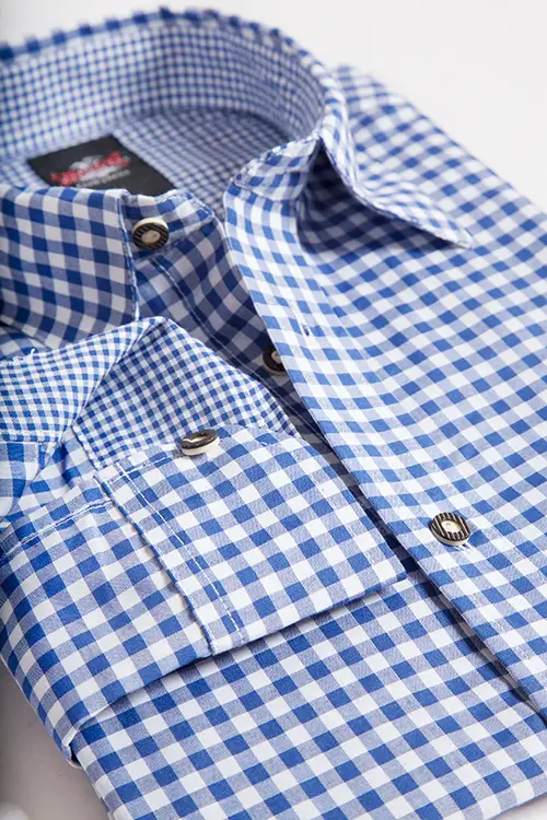 Trachtenhemd in blau mit weiß kariert königsblau 2