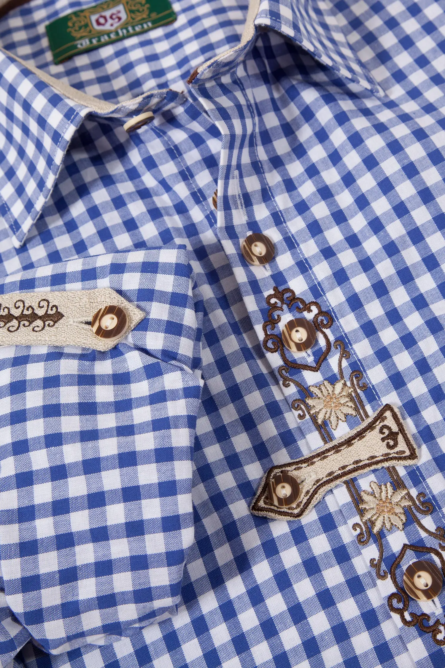 Herren Landhaus Trachtenhemd blau weiß Arm