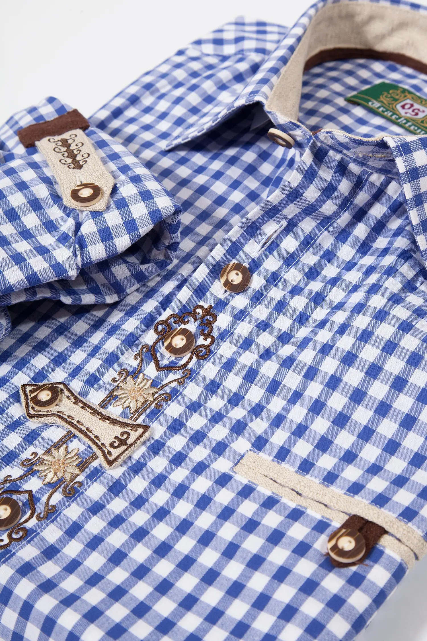 Herren Landhaus Trachtenhemd blau weiß Detail
