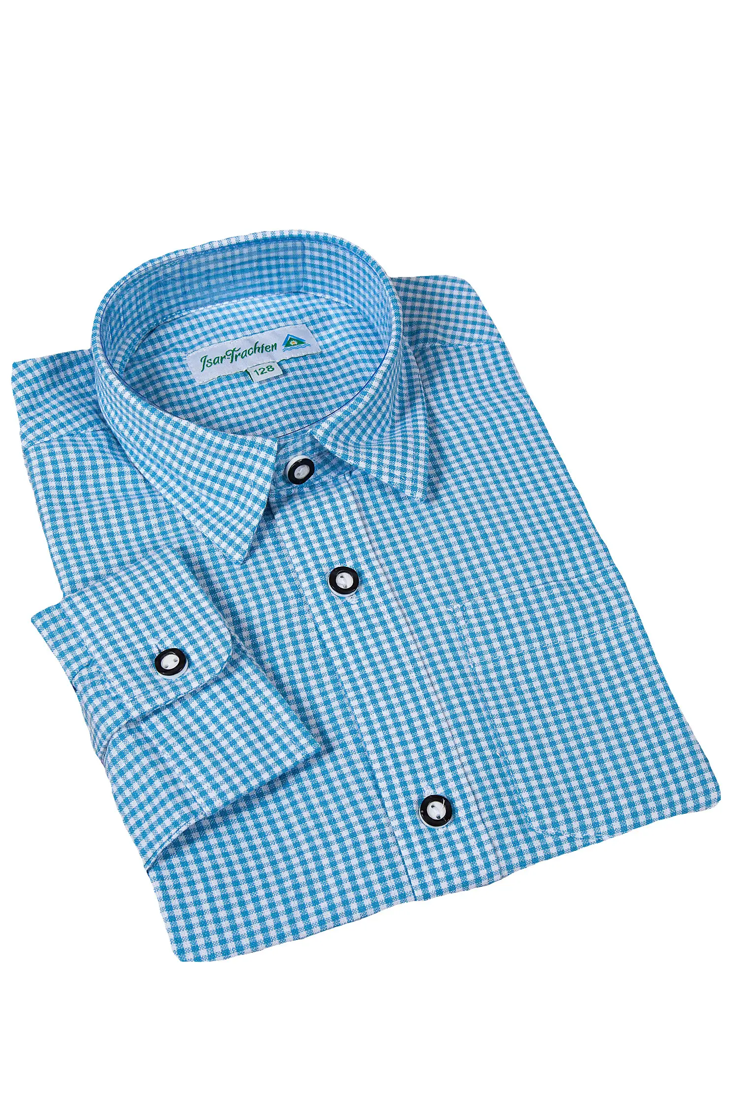 Kinder Trachtenhemd hellblau kariert von Isar-Trachten
