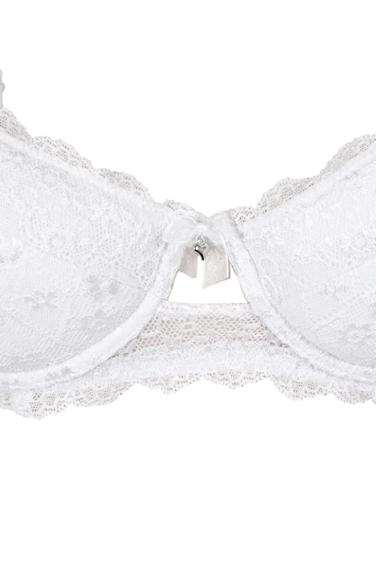 Dirndl BH weiß aus Spitze mit Rose Dirndl BH in weiß mit Spitze und Rose und leichtem Push-up frei Detail
