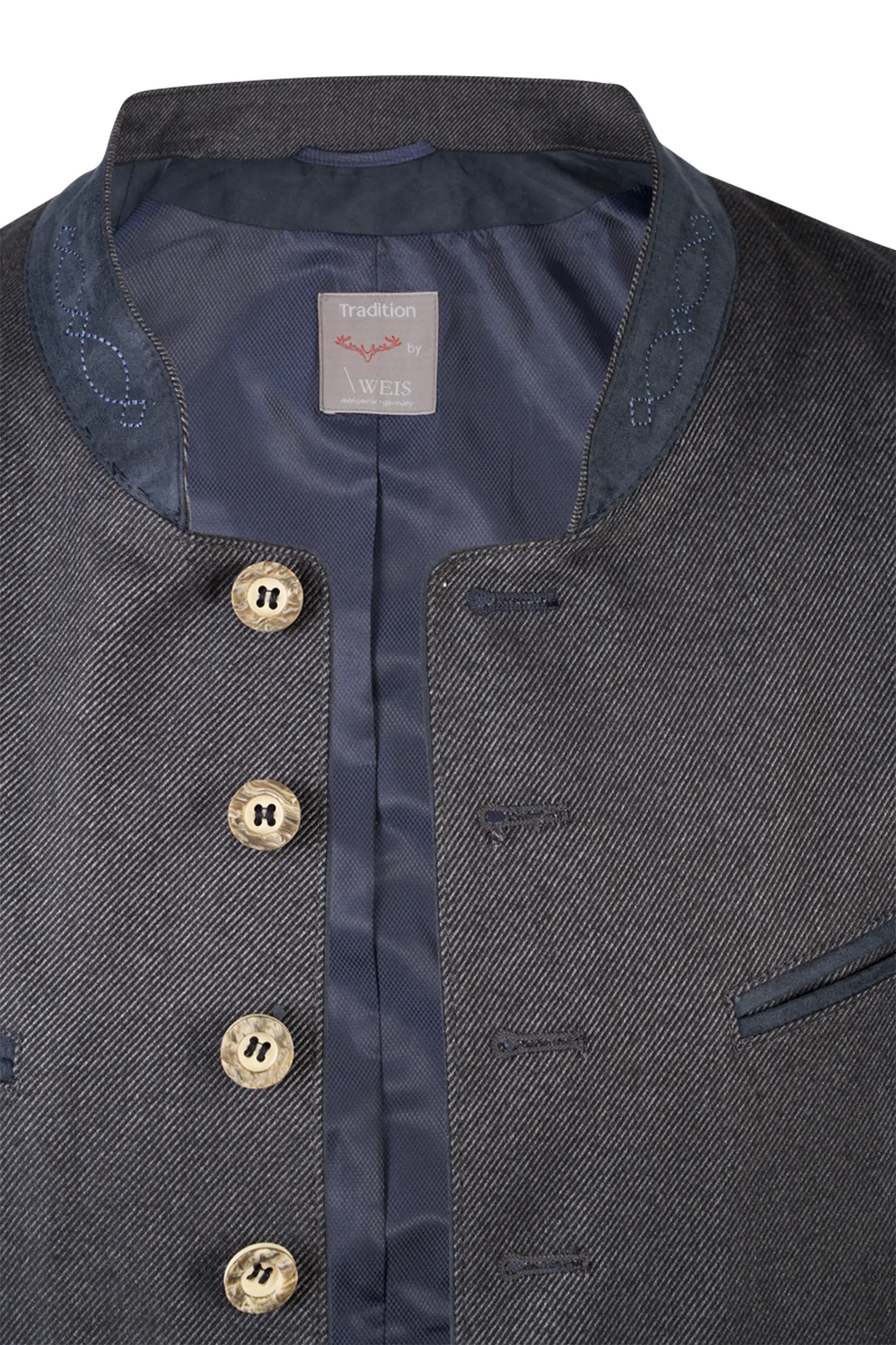 Trachtenweste Bodensee in dunkelblauer Wolleoptik - Detail