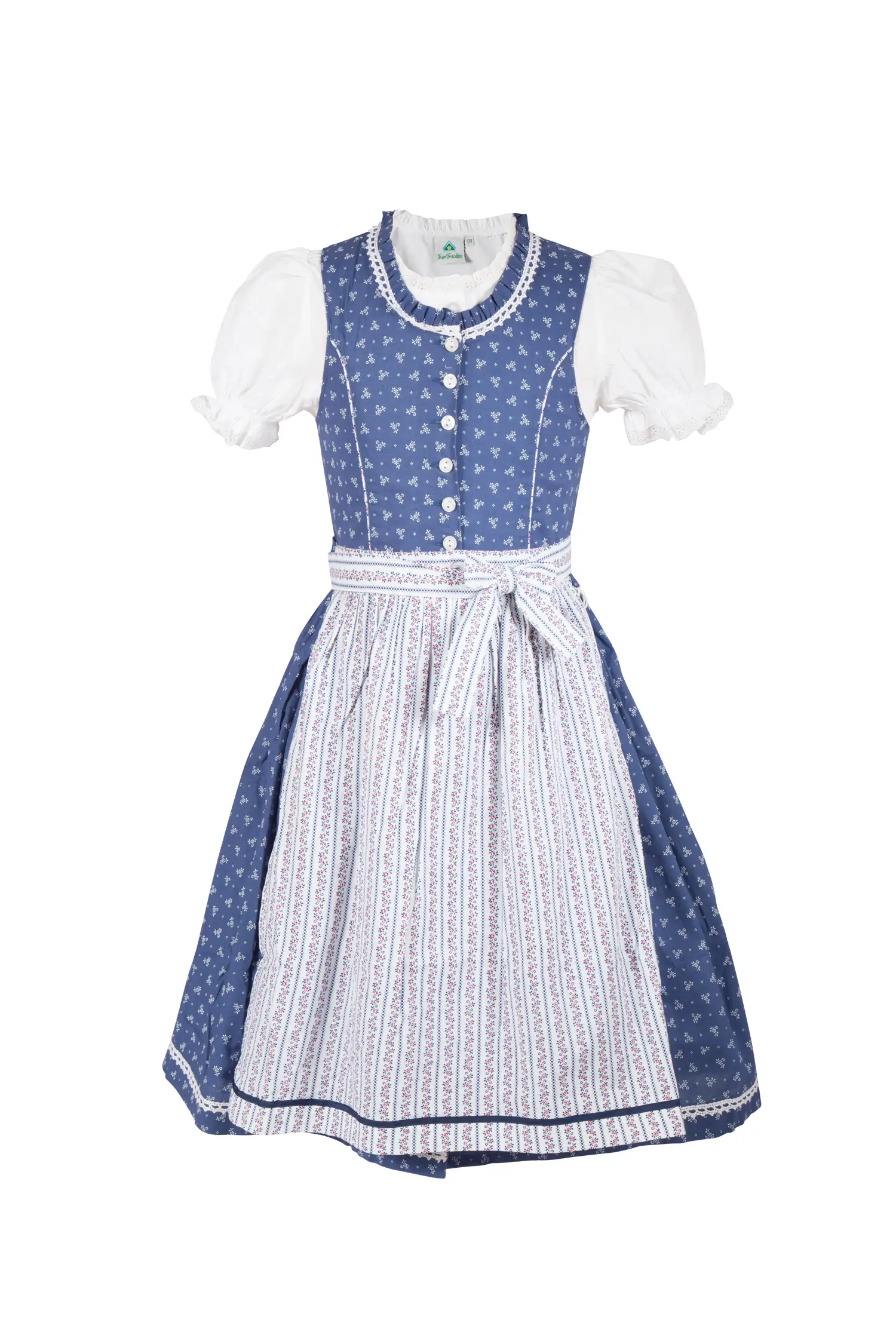 Kinderdirndl in blau mit Bluse und Schürze