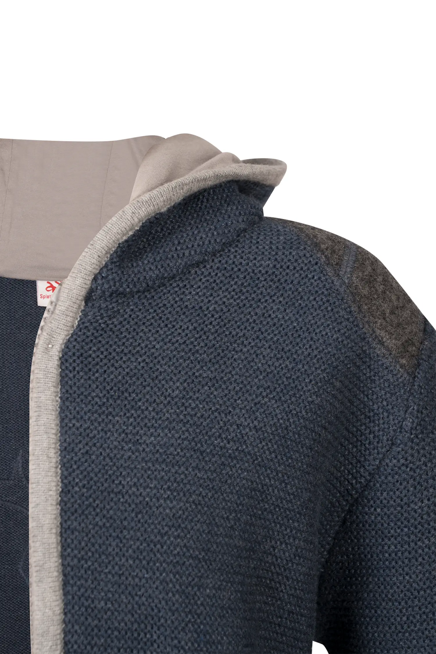 Kinder Trachtenstrickjacke blau / grau mit Kapuze Detail Vorne
