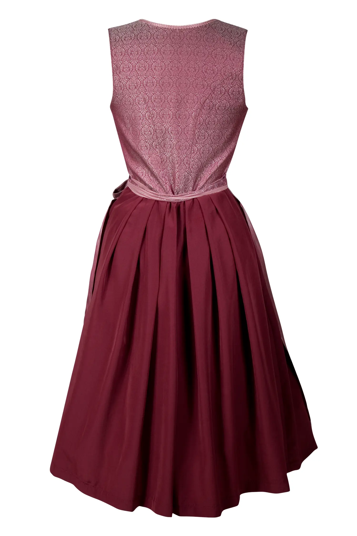 Dirndl in festlichem Bordeaux mit Jacquardmieder - Rückansicht