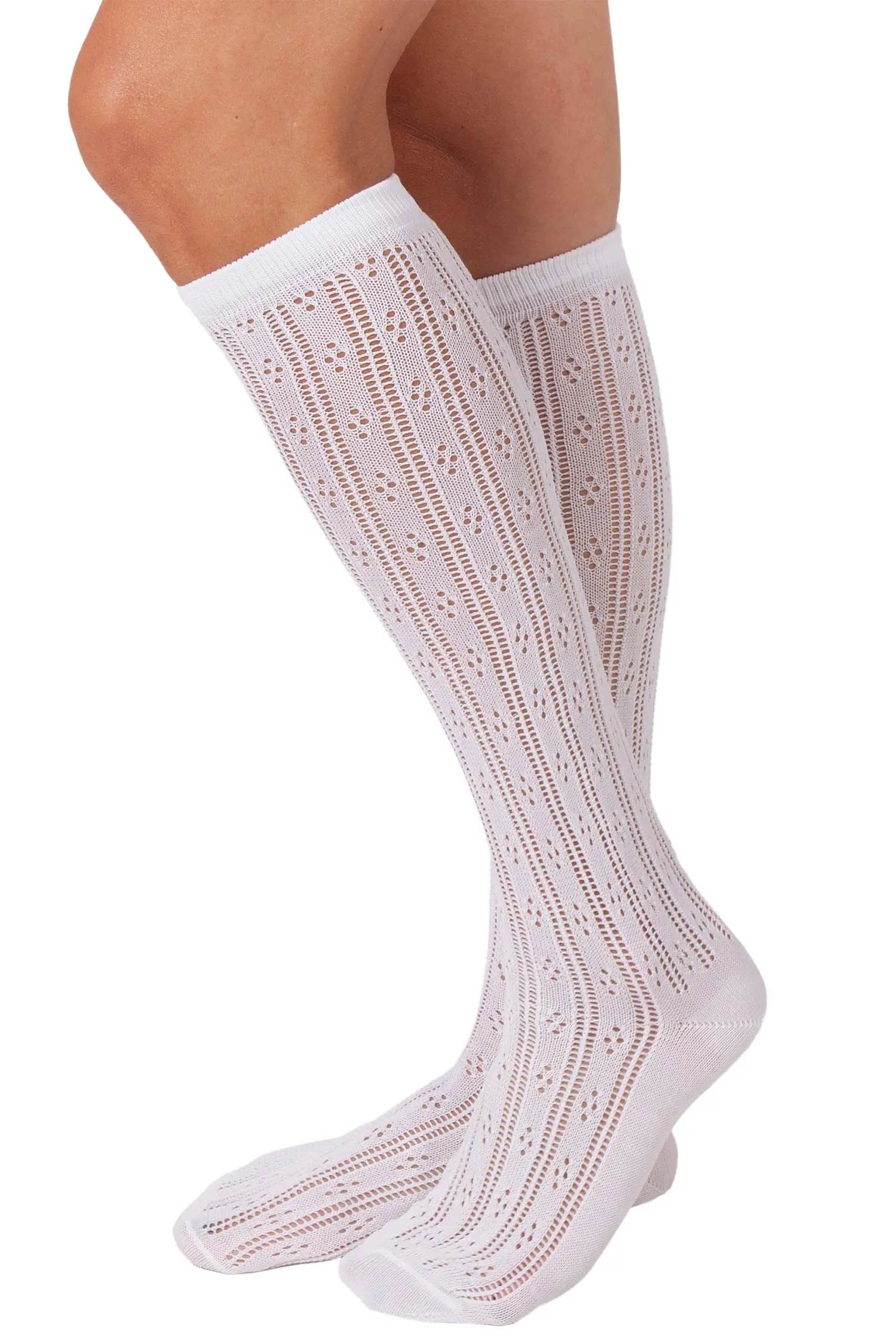 Damen Trachten Kniestrumpf in weiß mit Ajourmuster
