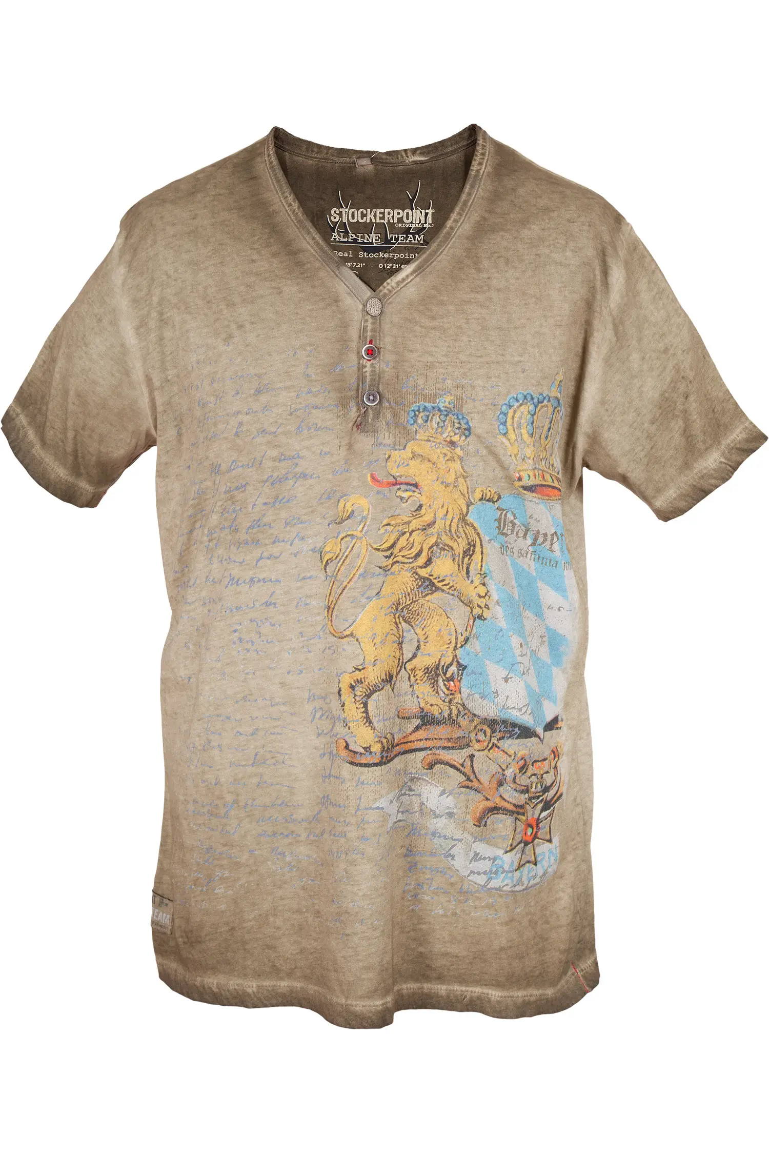 Herren Trachten T-Shirt in beige mit Bayern Löwe