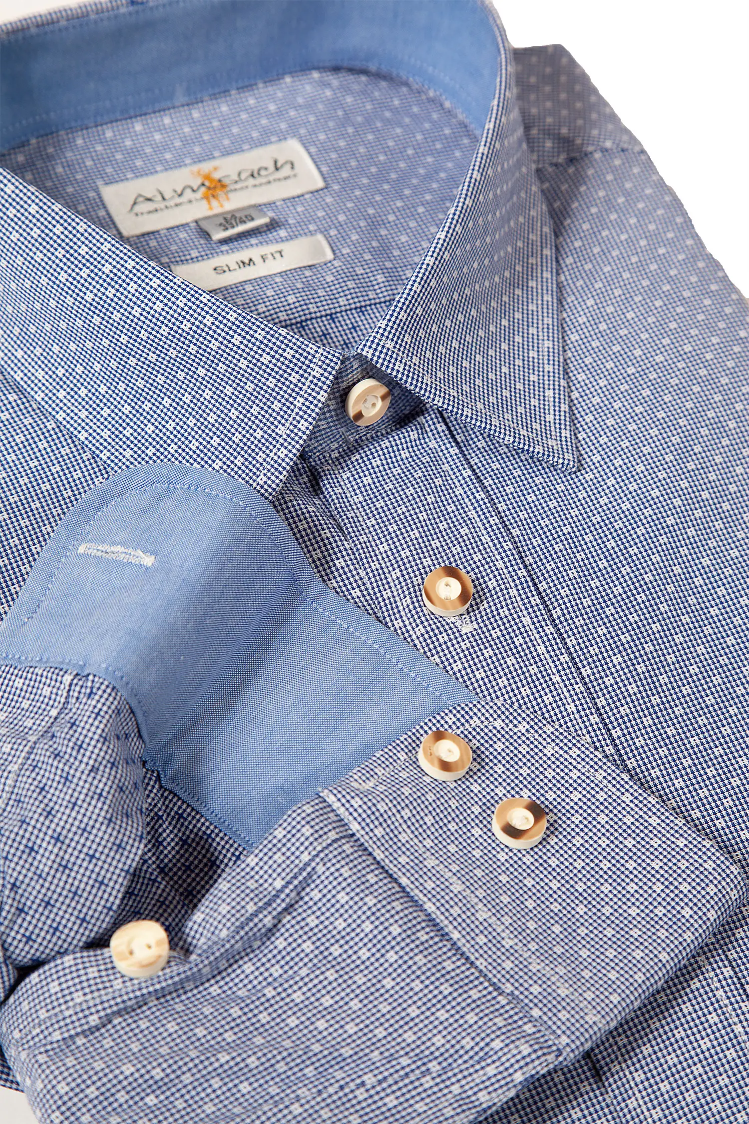Trachtenhemd in dunkelblau kariert Slim Fit - Detail