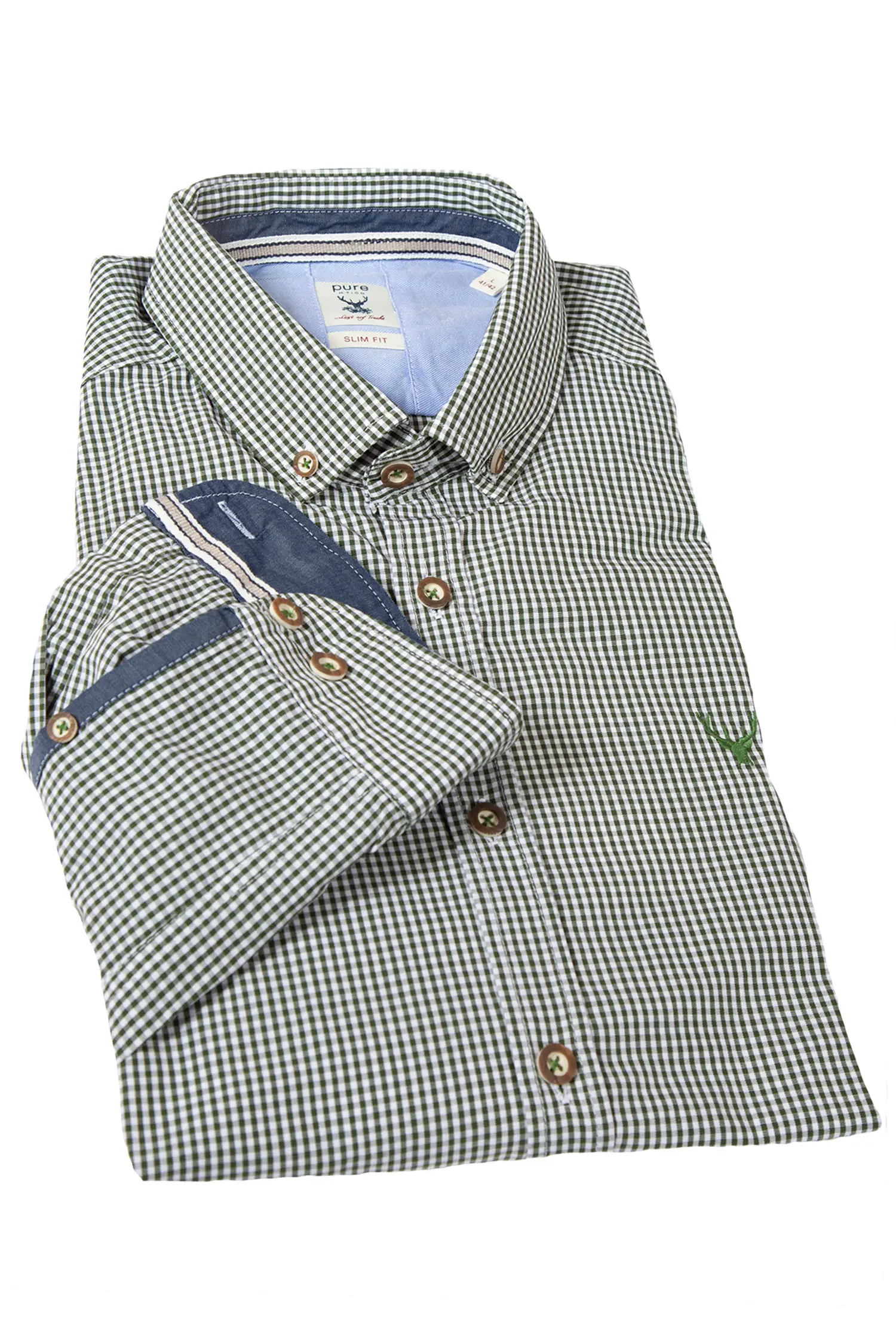 Trachtenhemd kleinkariert in dunkelgrün von Pure