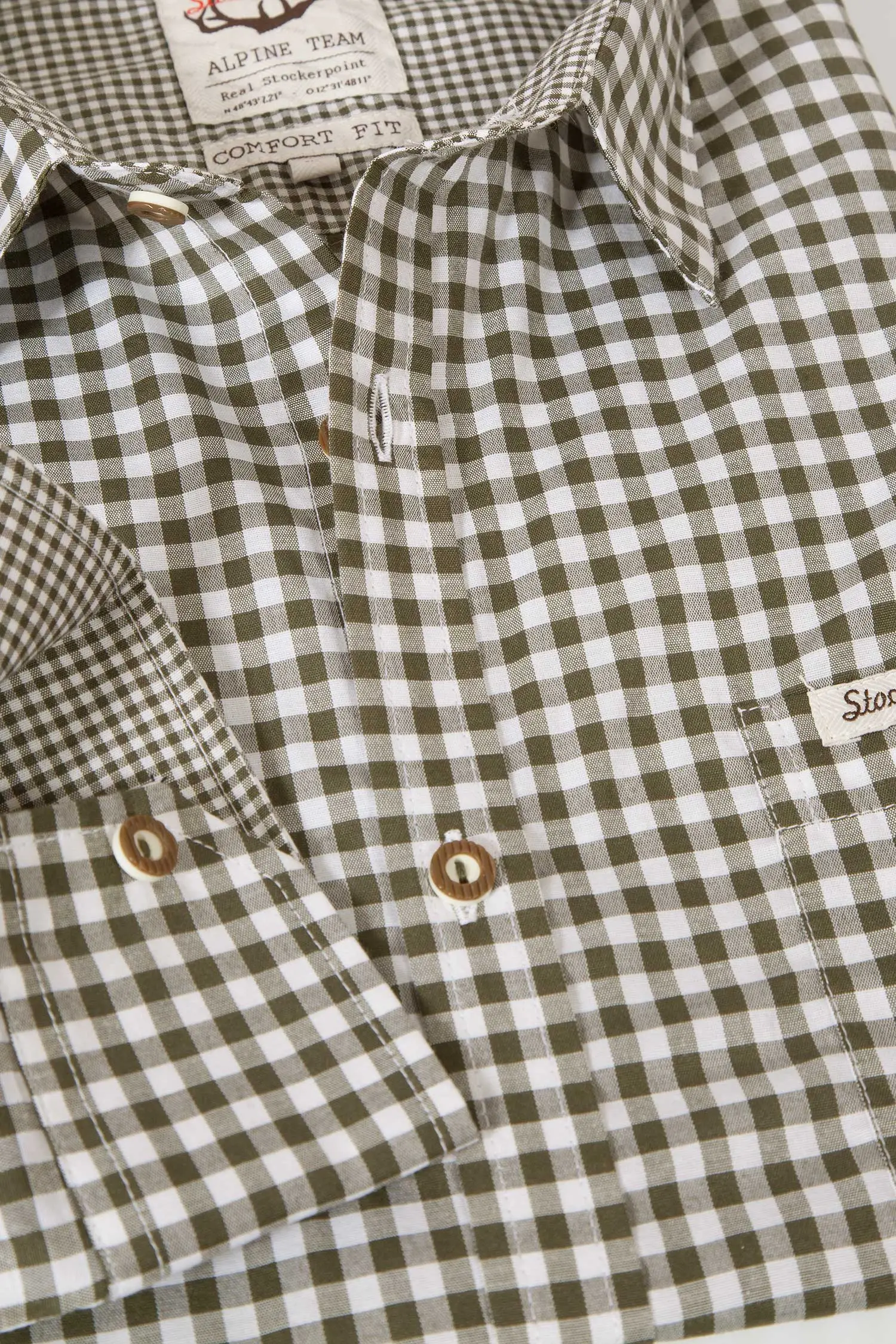 Trachtenhemd Campos in schilfgrün kariert Detail