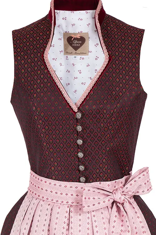 Designer Dirndl Paula von Alpenherz in bordeaux und rosa Mieder