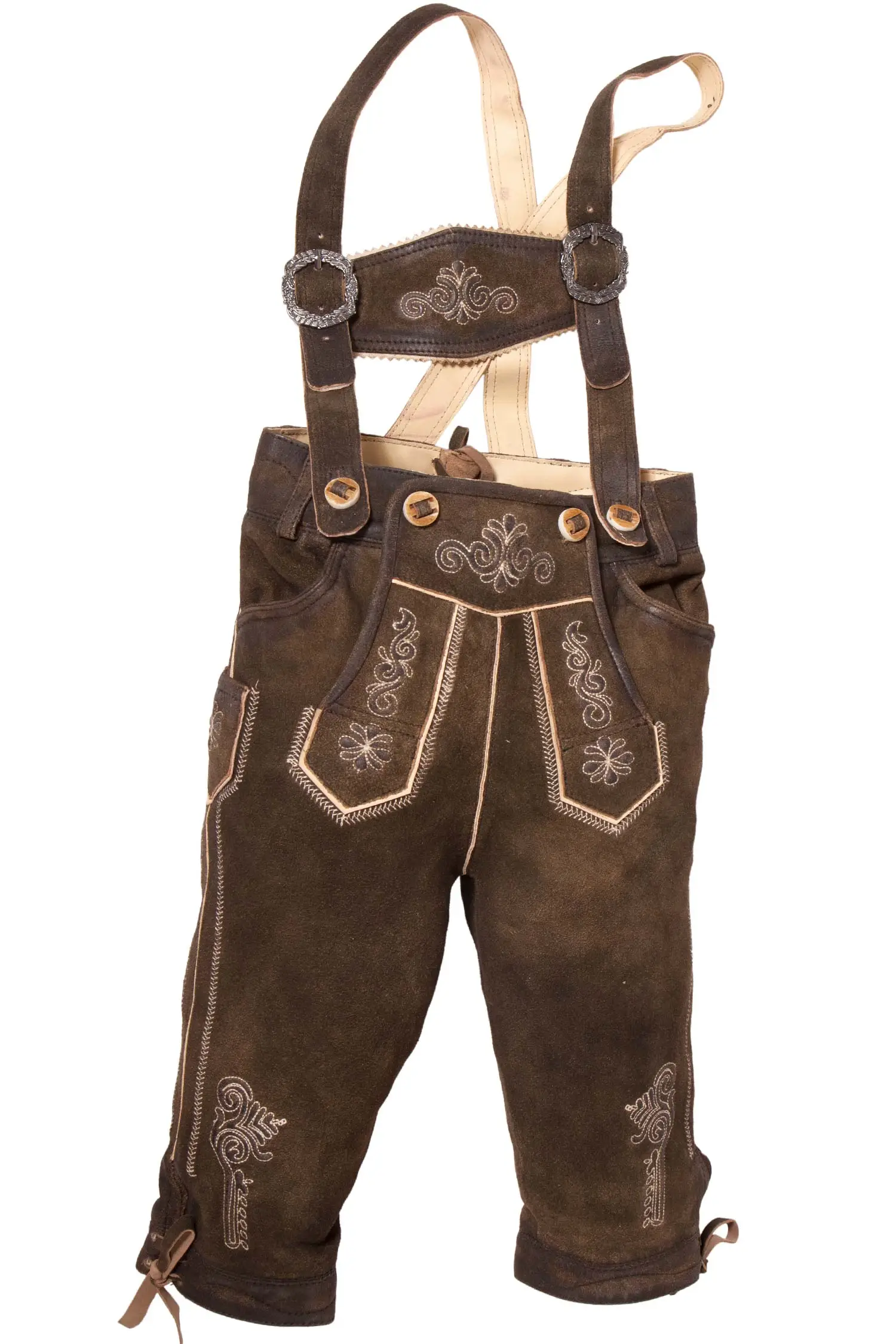 Kinder Lederhose Ludwig Kniebund braun mit Träger voll