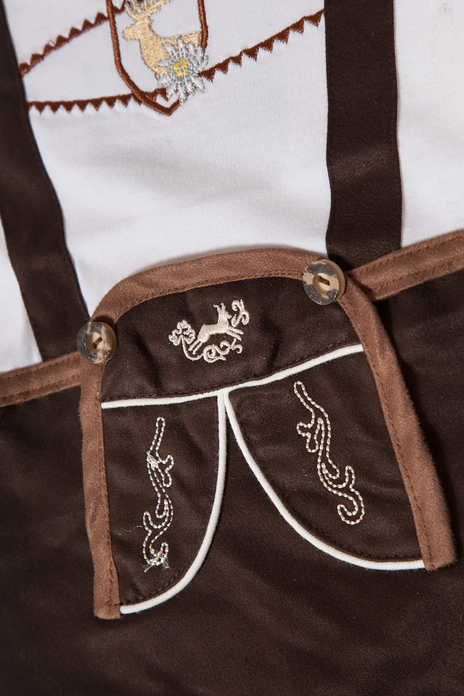 Trachten-Babystrampler im Lederhosenstil Detail