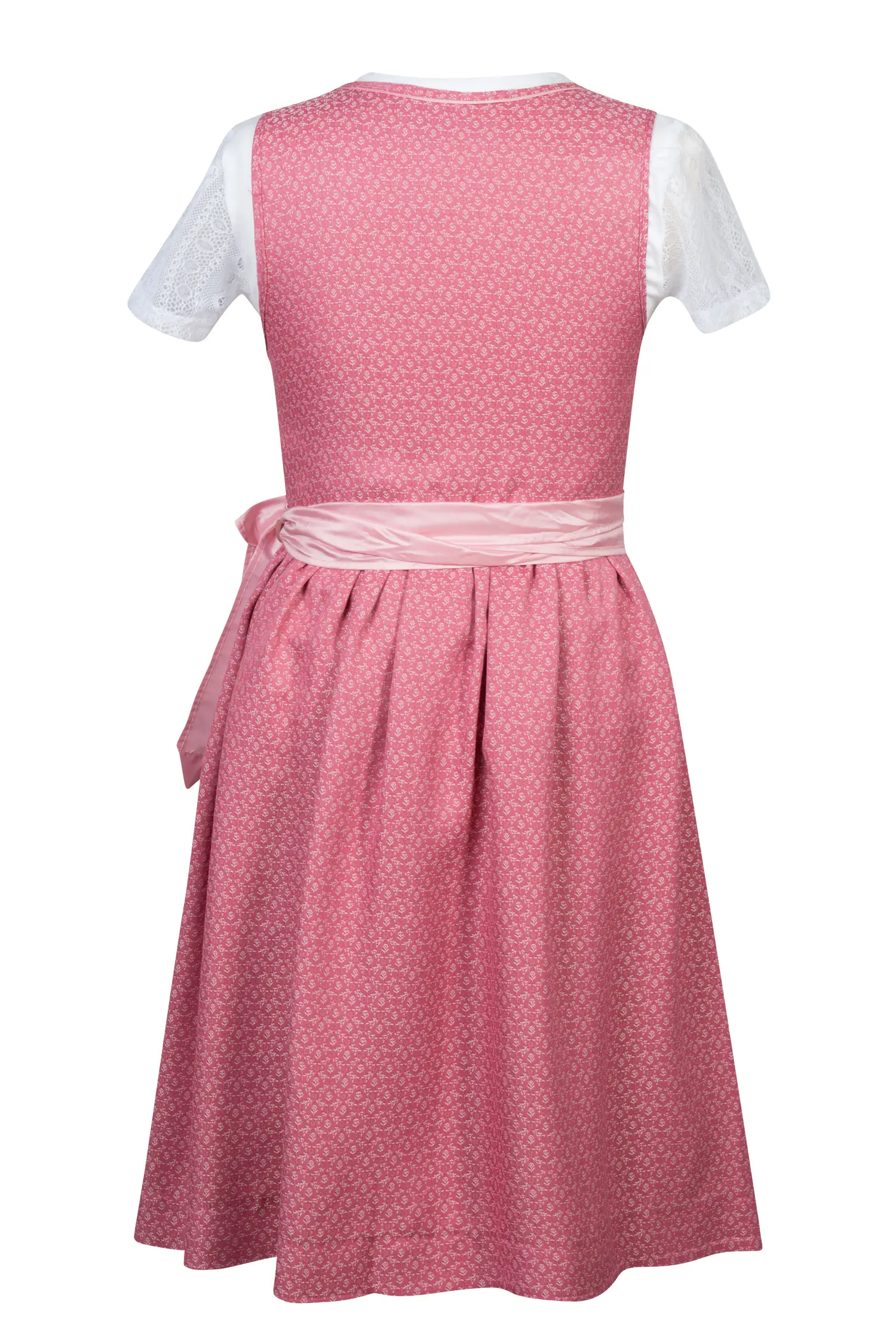Kinderdirndl Anna in rosa mit Shirt und Spitzenschürze - Rückansicht