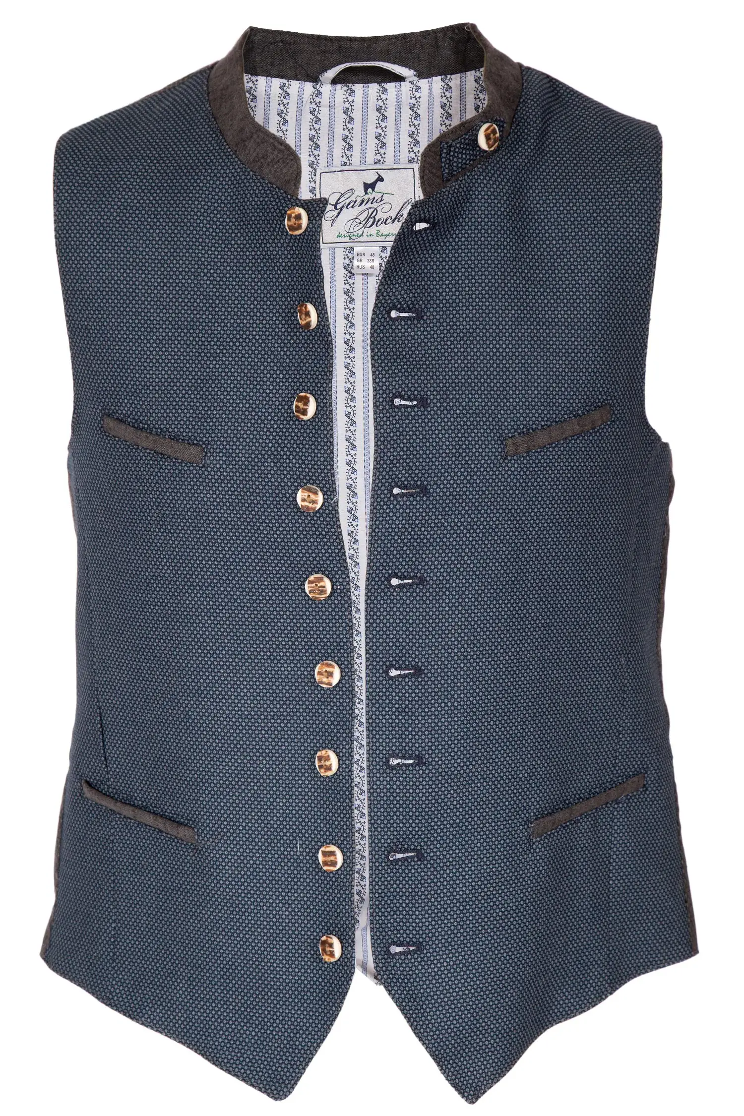 Trachtenweste in dunkelblau aus Webstoff mit Punkten