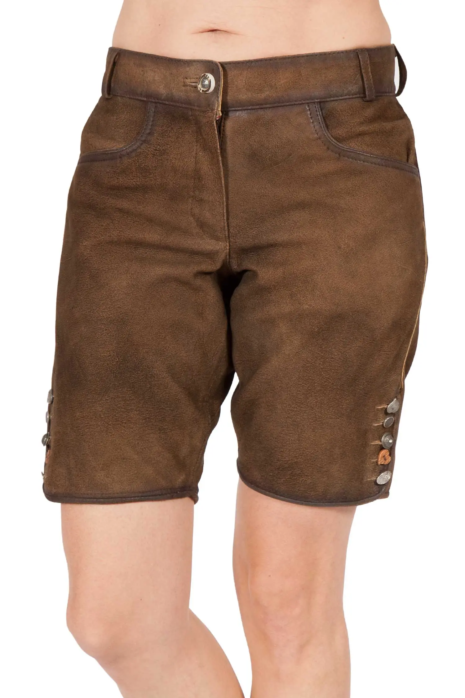 Kurze Damen Lederhose Eldina in mittelbraun 