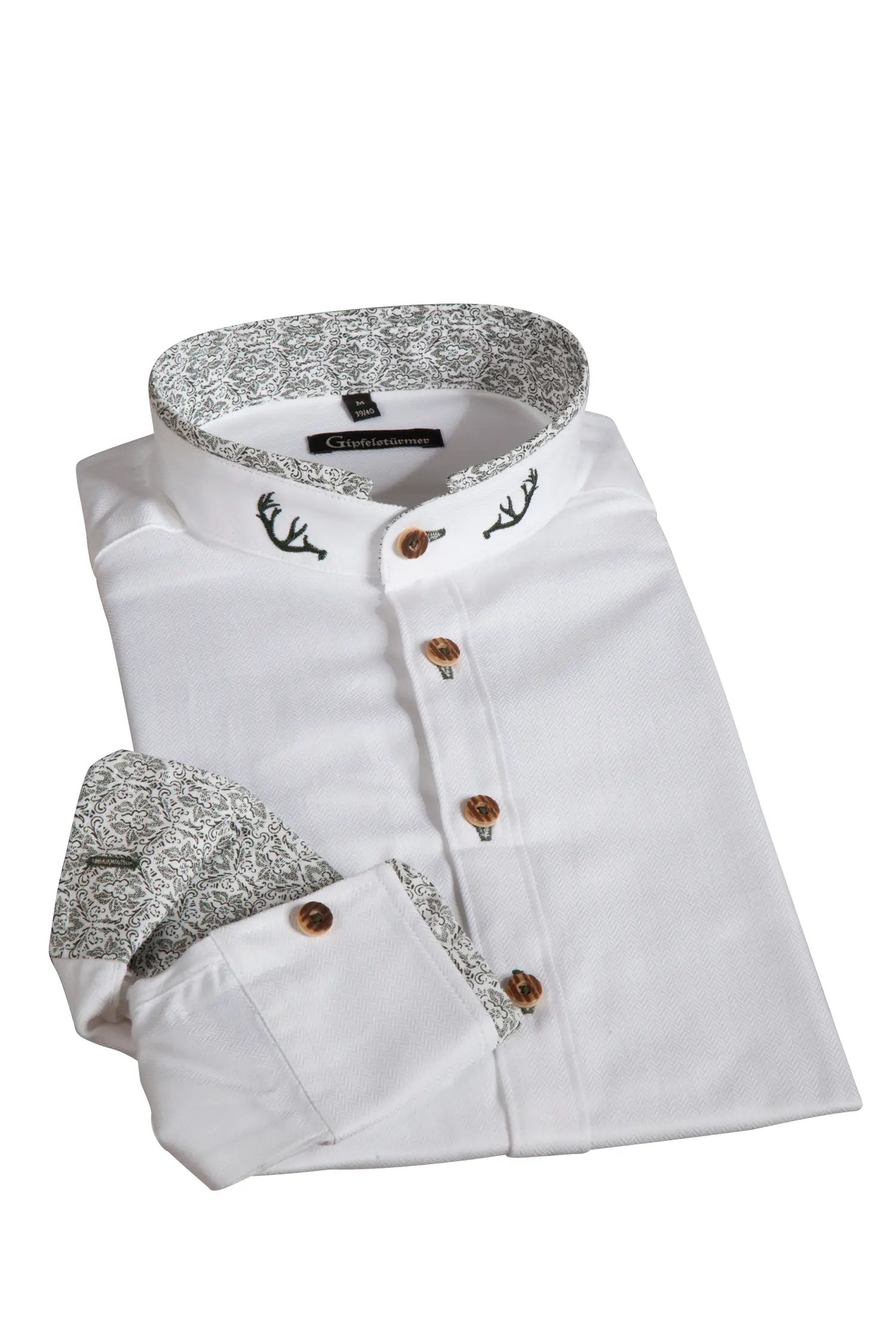 Trachtenhemd in weiß mit grünen Details