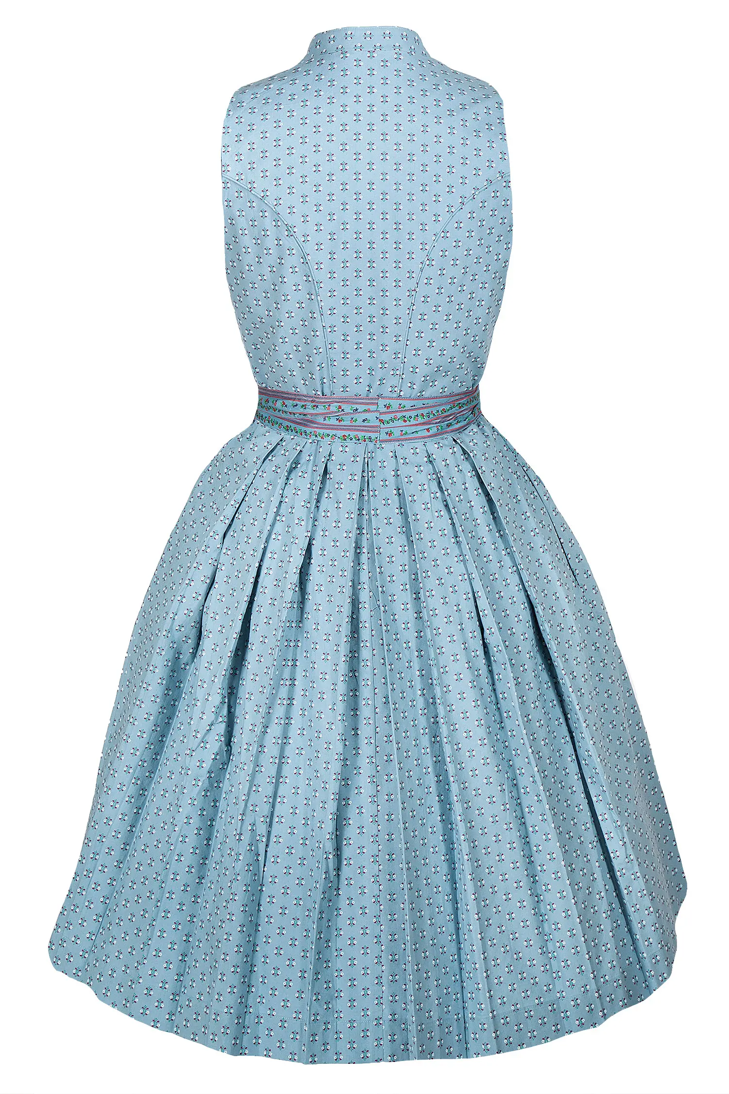 Hochgeschlossenes Dirndl in rauchblau - Rückansicht