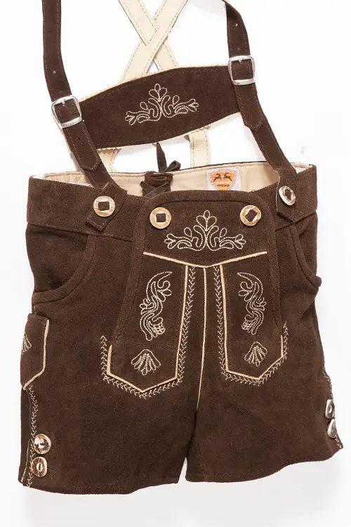 Kinder Lederhose kurz mit Träger in braun 1