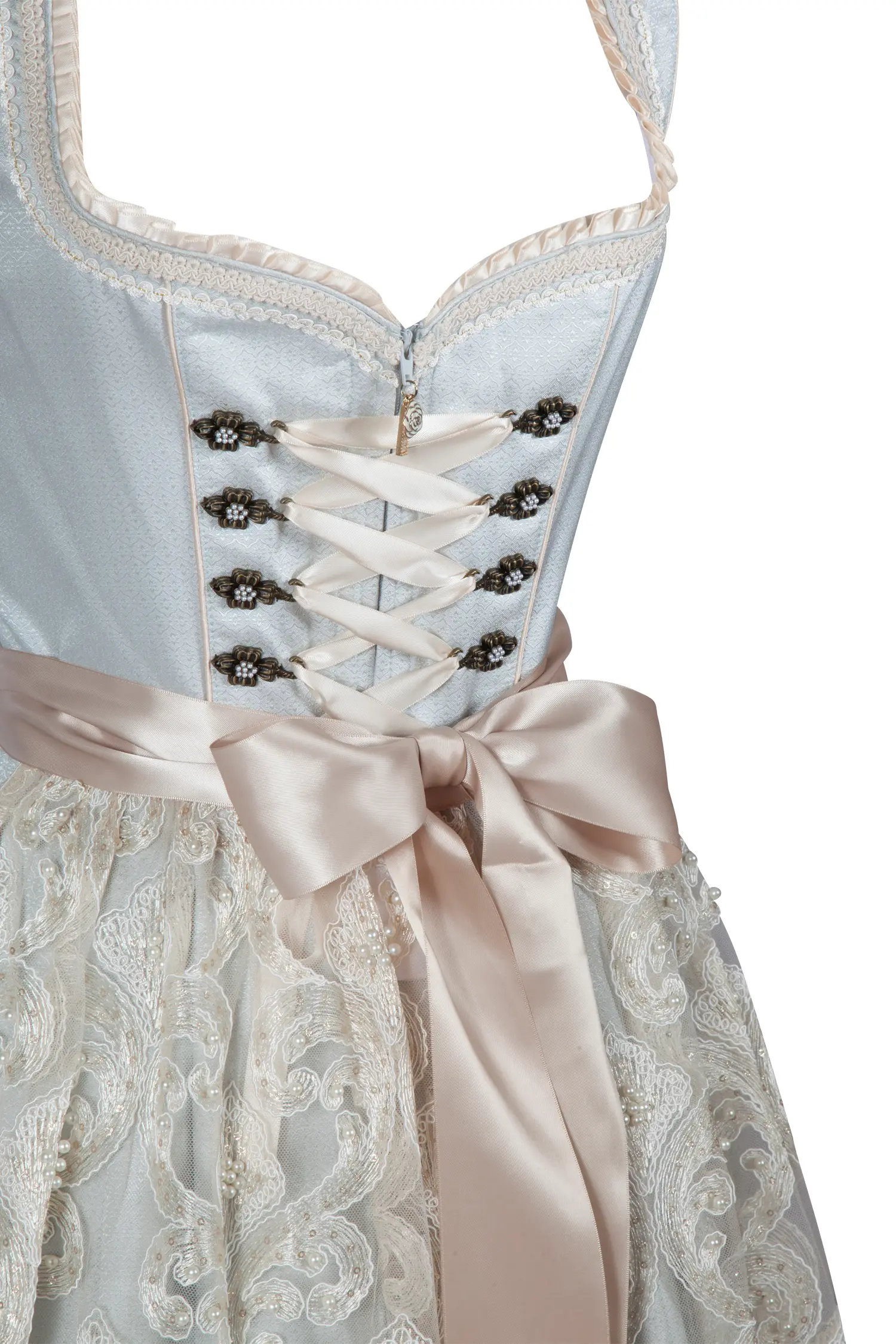 Dirndl Dalina in mint / champagner mit Glitzerschürze - Detail Mieder