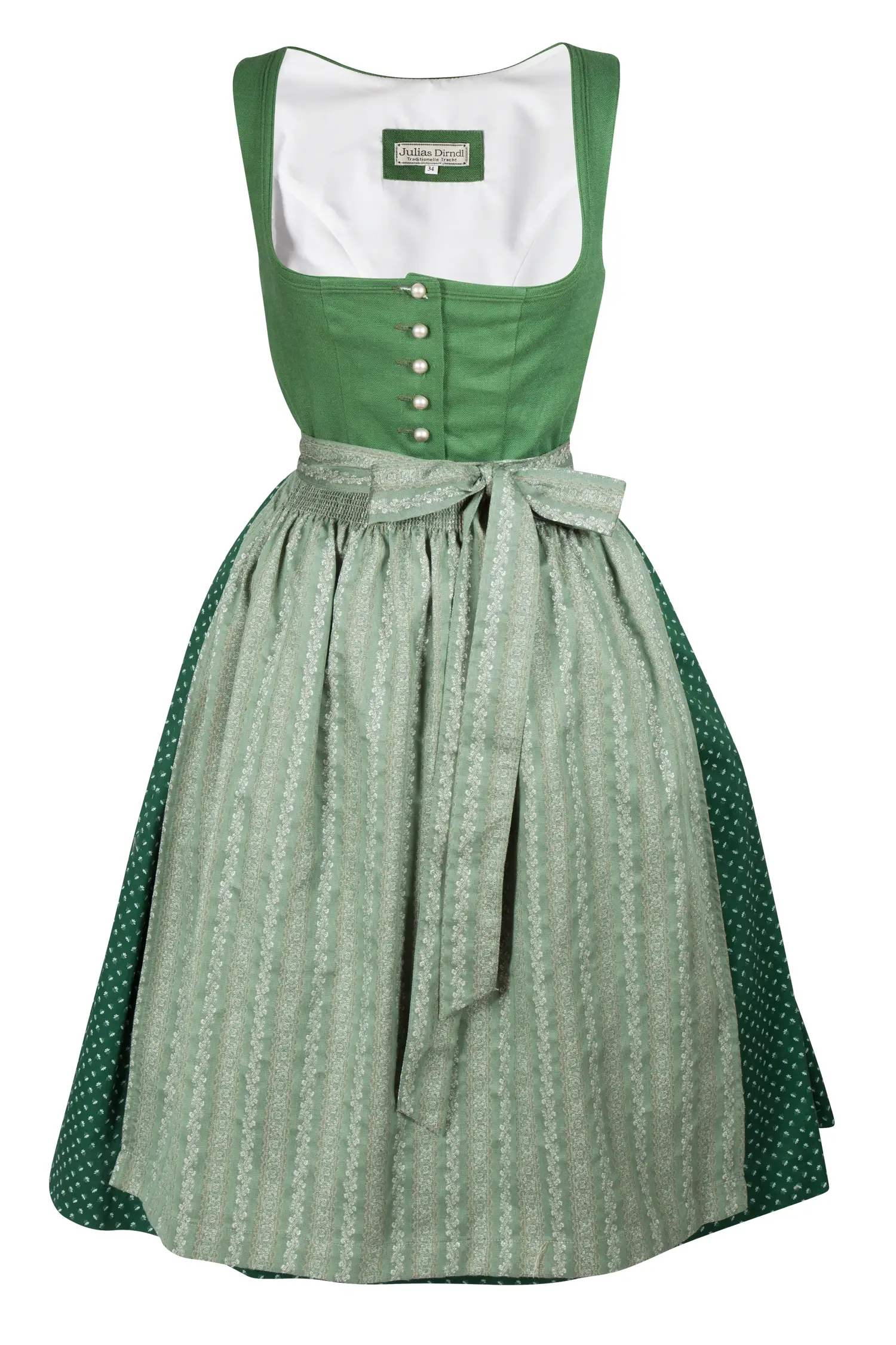 3094-1276-gn8-23-05-q9623 Dirndl Berta in dunkelgrün und Leinen-Mieder