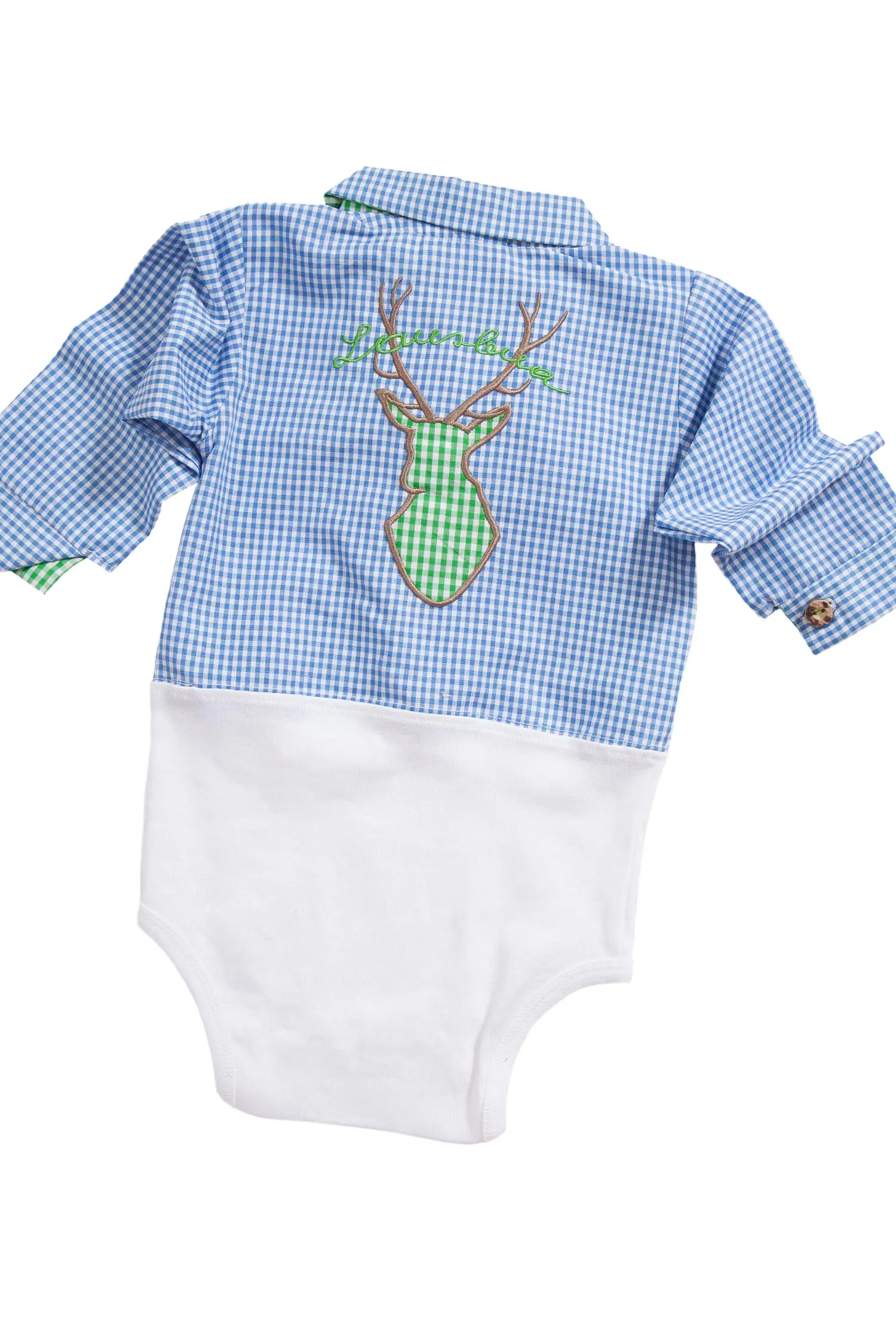 Baby Trachten body als Hemd Body in blau kariert hinten