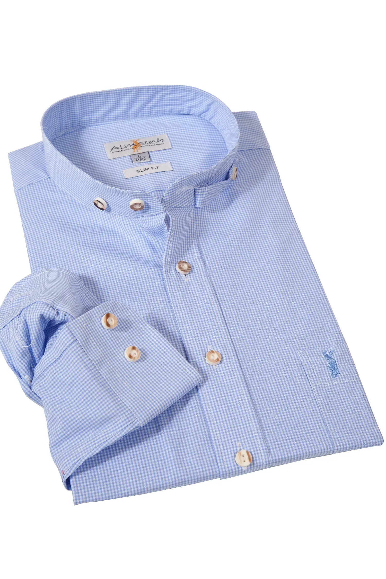 Trachtenhemd mit Stehkragen von Almsach in hellblau