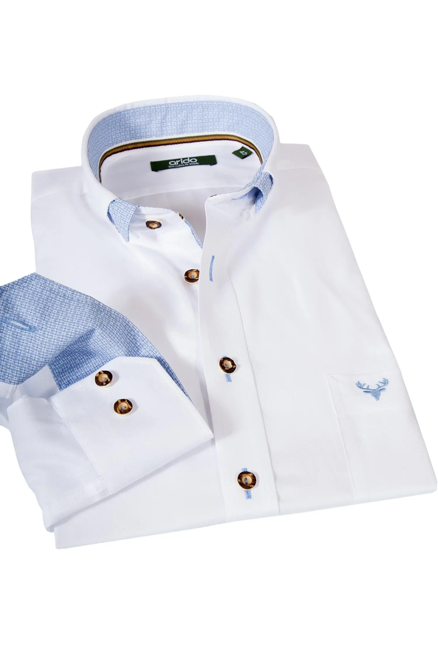 Trachtenhemd von arido in weiß mit hellblauen Details
