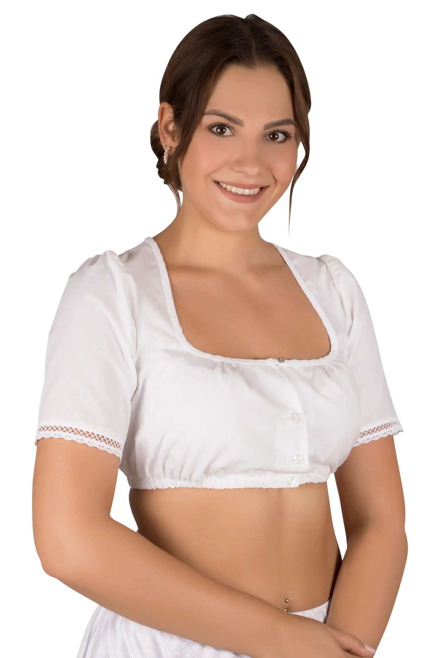 Gamsbock Dirndlbluse in weiß mit Strassstein