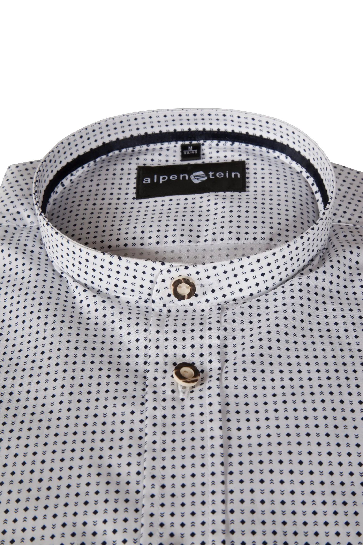 Trachtenhemd in weiß mit blauem Muster - Detail Kragen