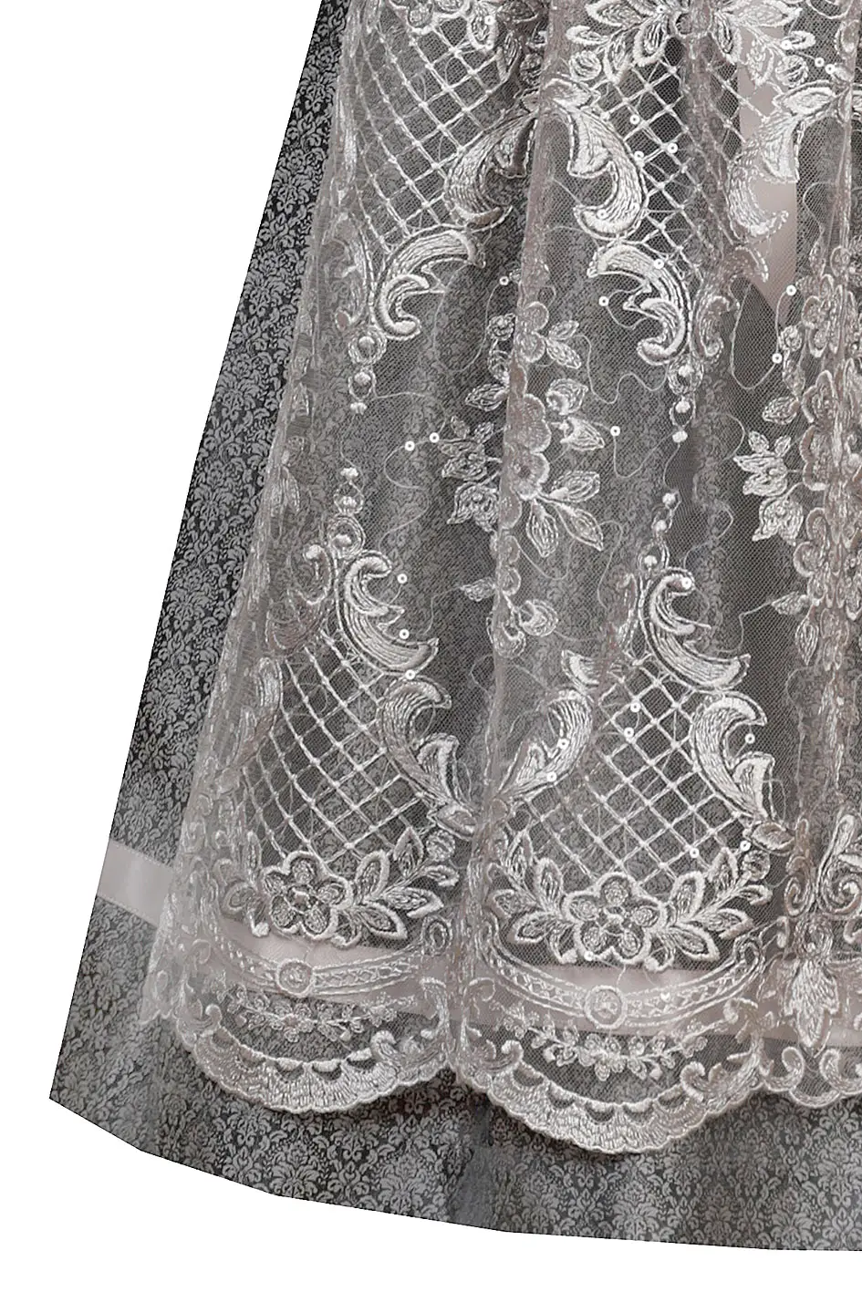 3066-1152-AN4marjo-20231c Dirndl Benita in anthrazit / taupe mit Glitzerschürze 60 cm - Detail Rock