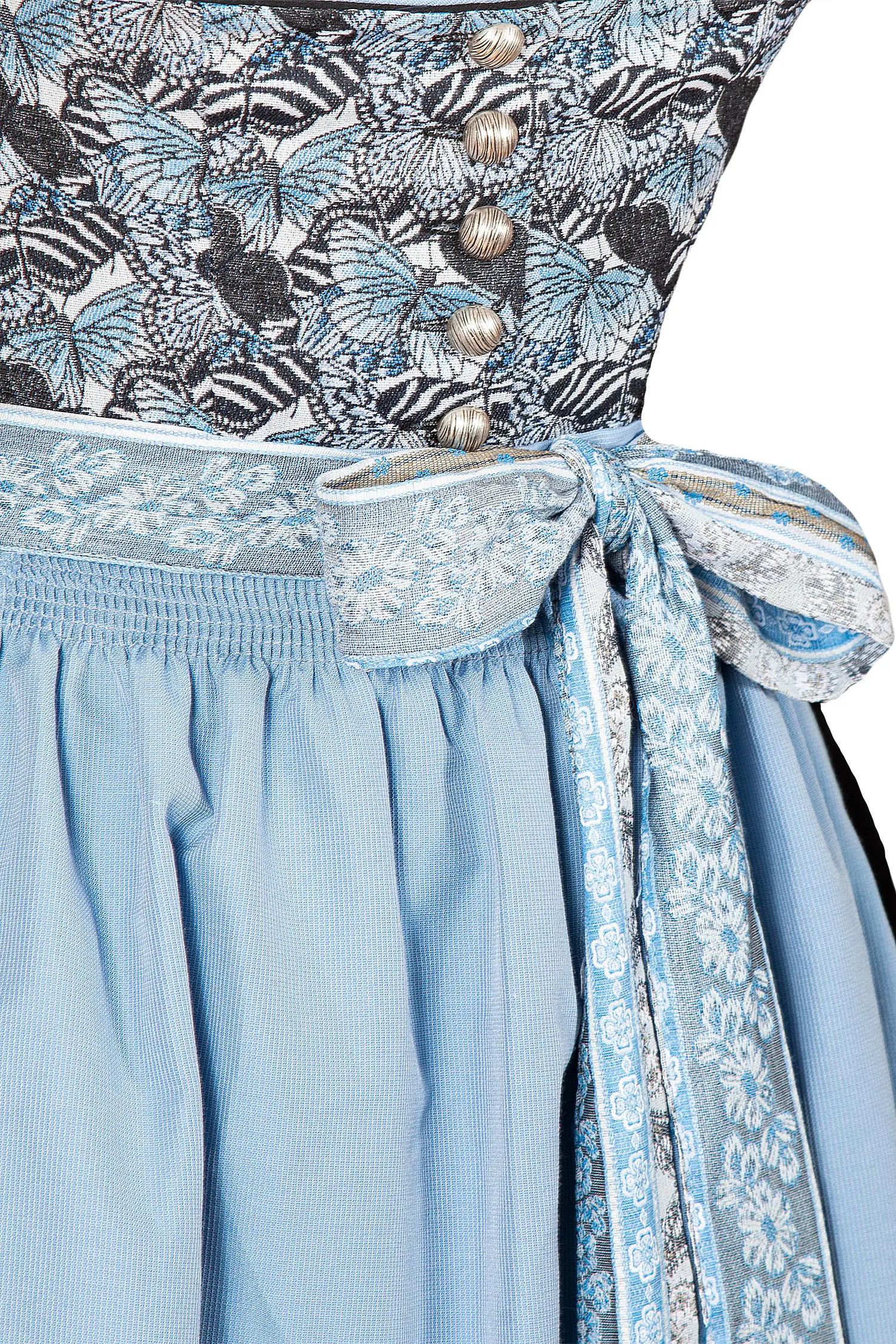 Dirndl Rosi mit ausgefallenem Mieder blau/schwarz - Detail Mieder