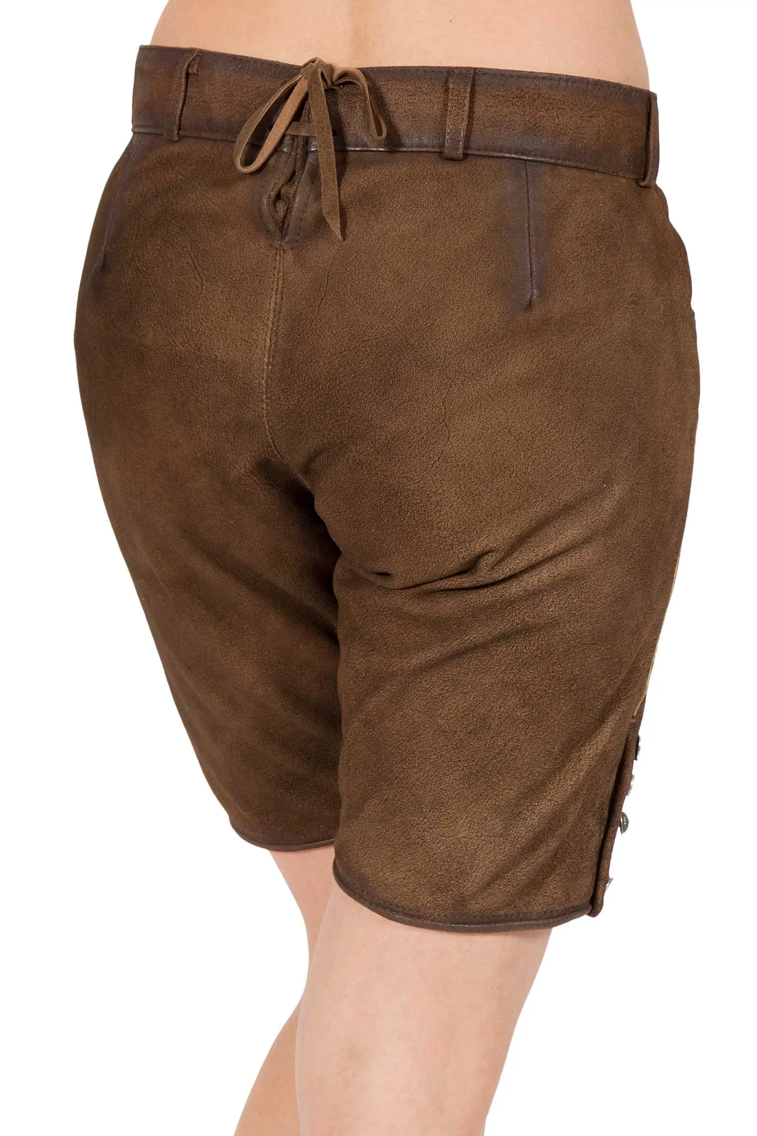 Kurze Damen Lederhose Eldina in mittelbraun hinten