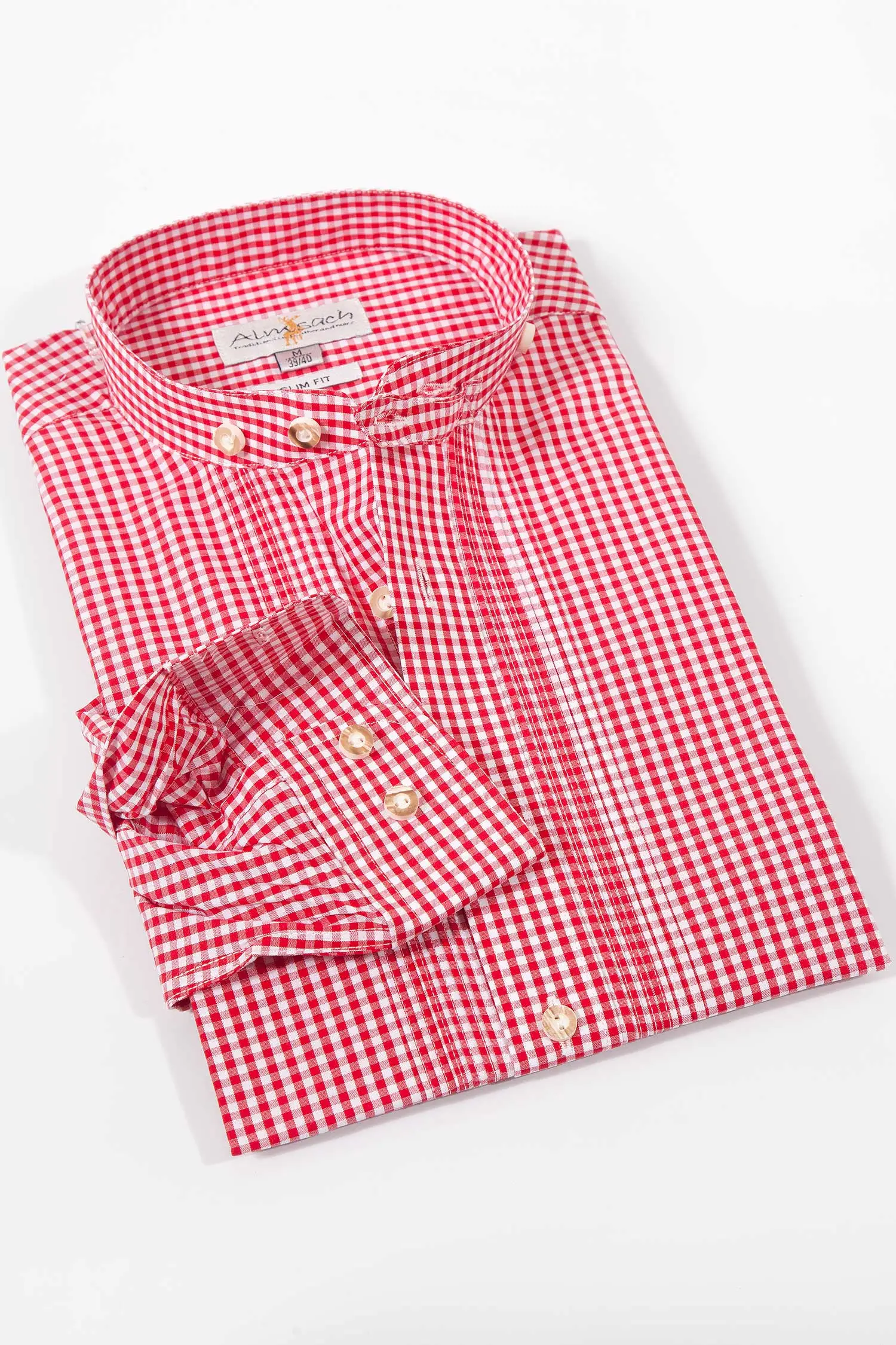 Trachtenhemd mit Vichykaro in rot mit Stehkragen