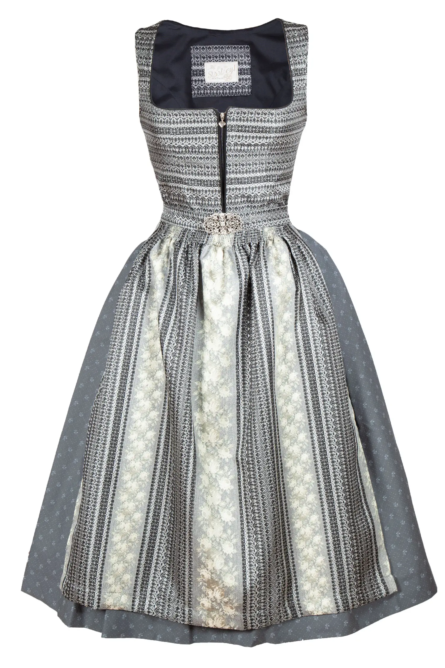3097-1740-GR7-23-04e-5821a Dirndl Paris von Sissi ey! in Webstoff-Optik und besonderer Schürze