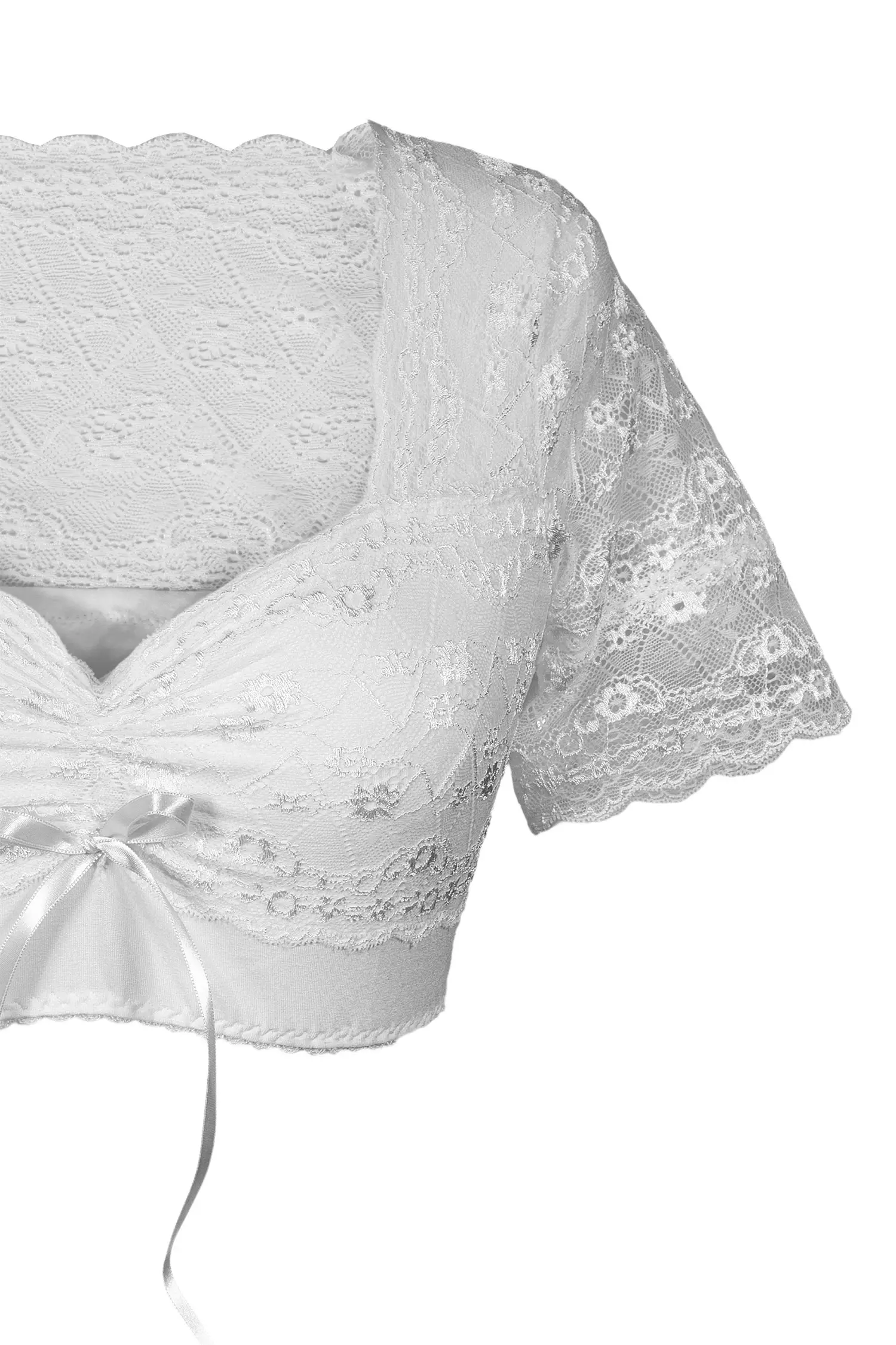 Dirndlbluse Sarah in weiß aus Spitze Dirndlbluse aus Spitze in weiß mit Stretch Armdetail