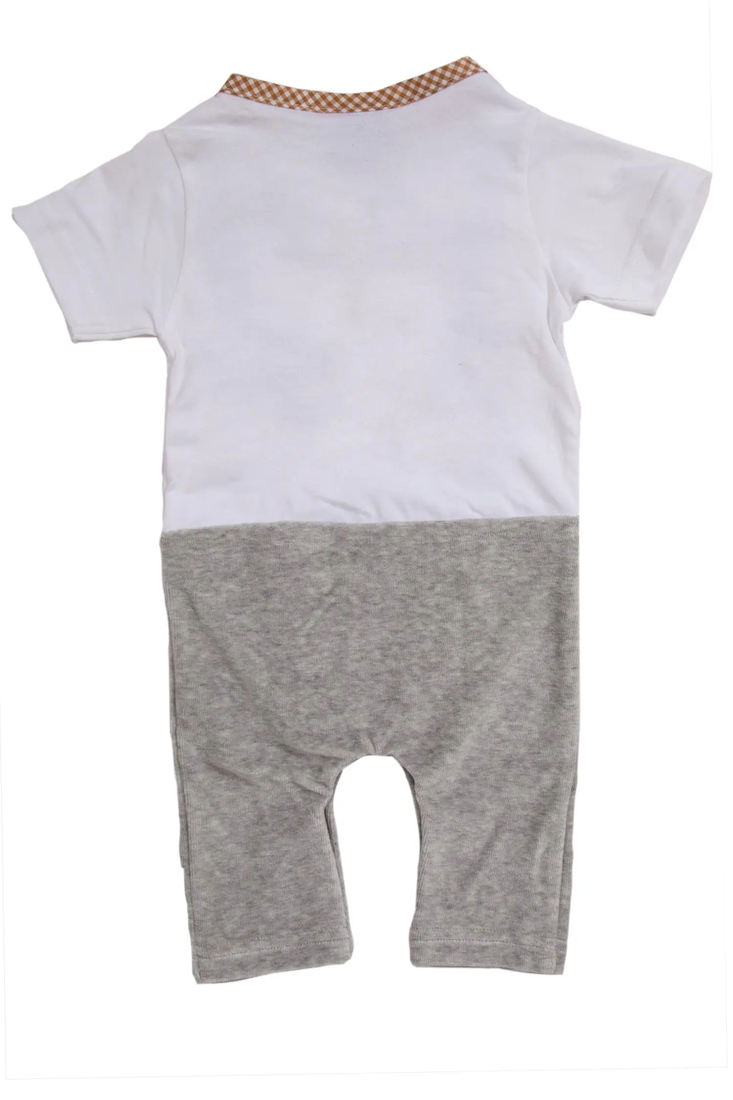 Baby Strampler Lederhose weiß grau hinten