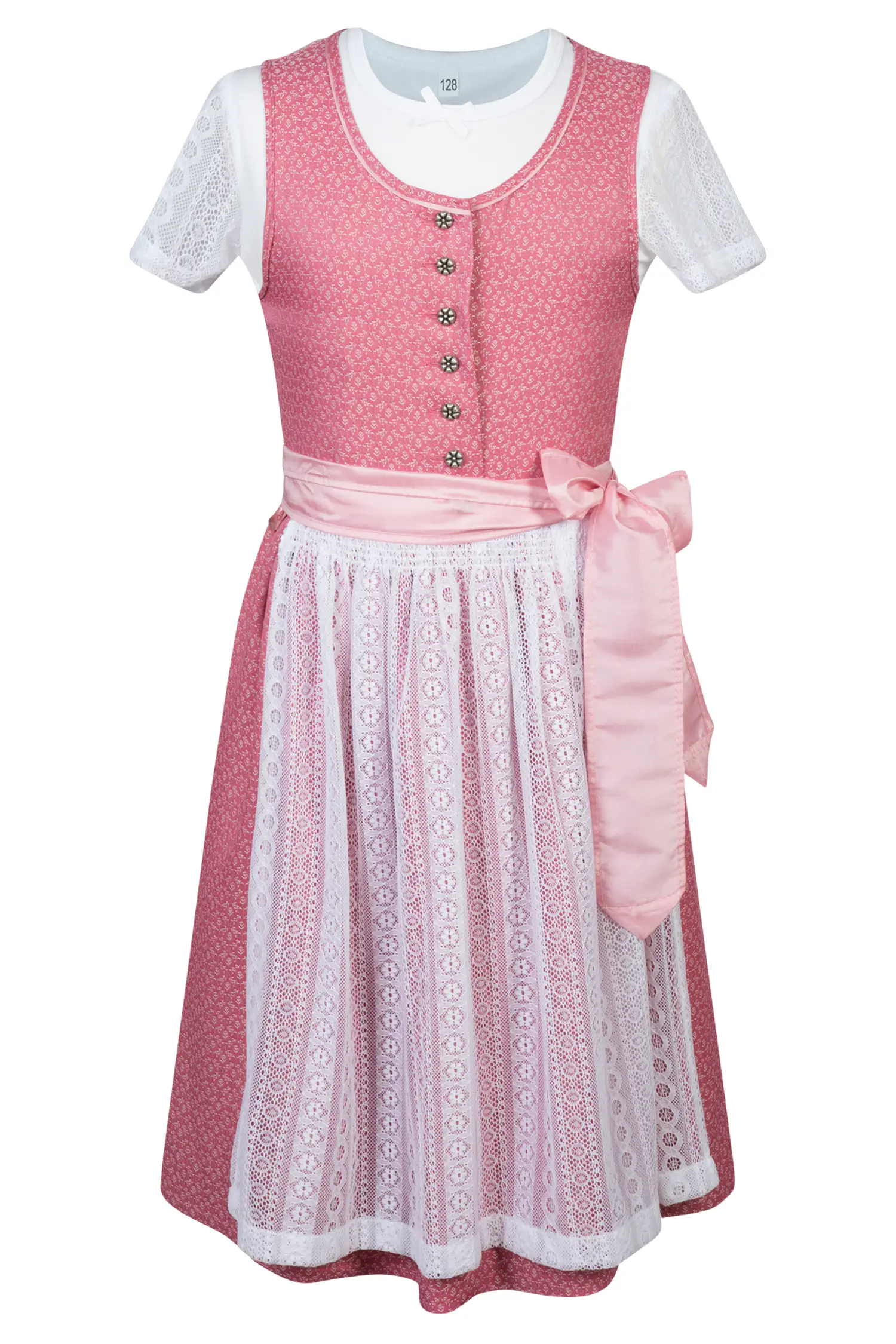 Kinderdirndl Anna in rosa mit Shirt und Spitzenschürze