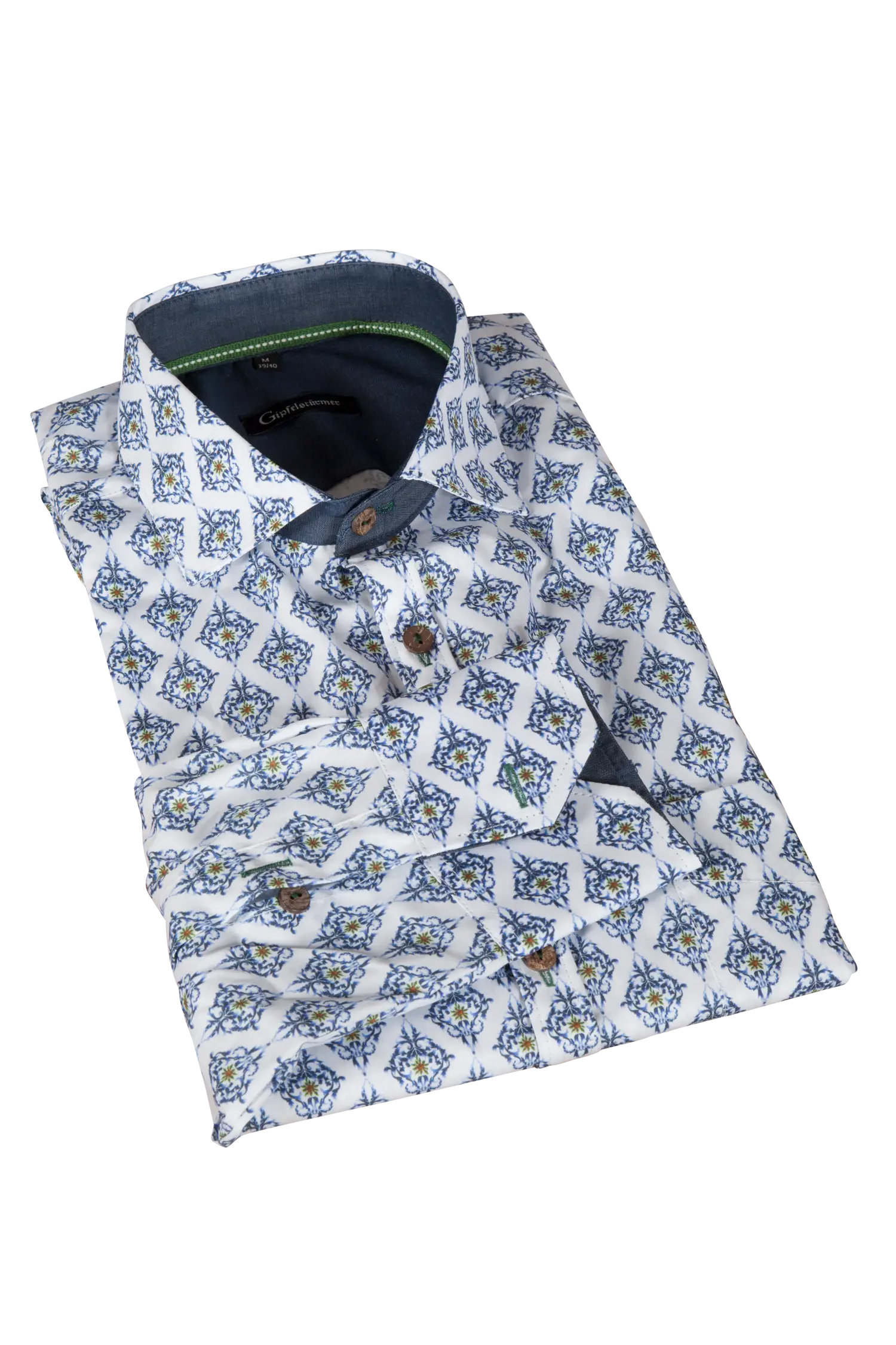 Trachtenhemd weiß/blau im zeitlosen Trachtendesign