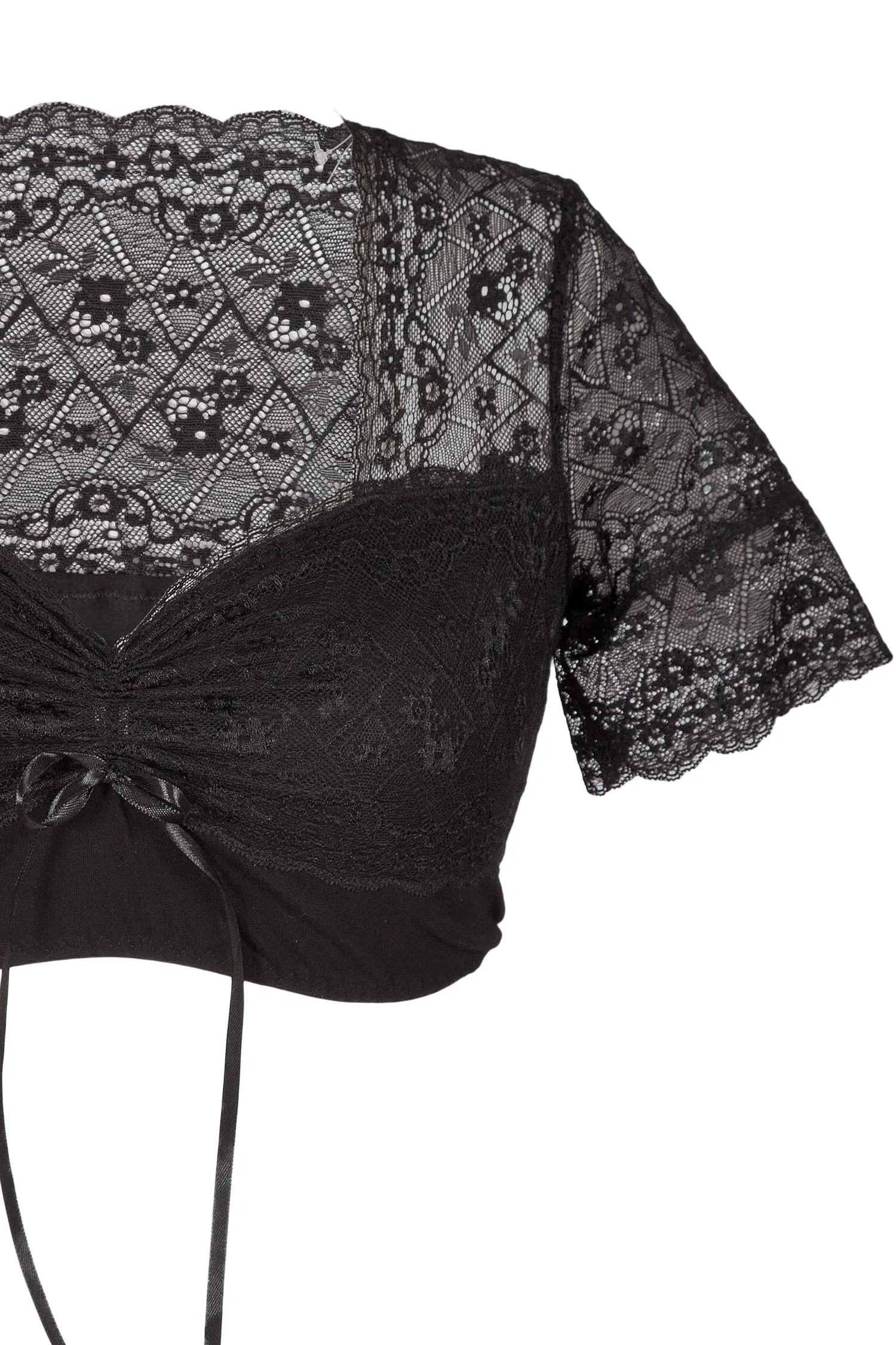 Dirndlbluse Sarah aus Spitze in schwarz Dirndlbluse Sarah in schwarz aus Stretch Spitze und Kurzarm