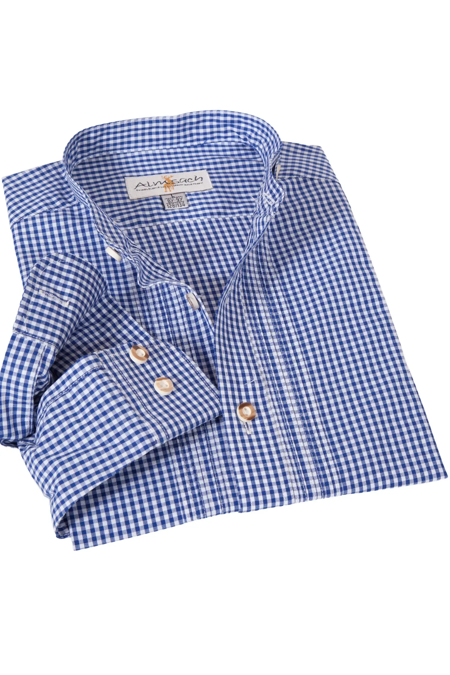 Kinder Trachtenhemd in blau kariert mit Stehkragen