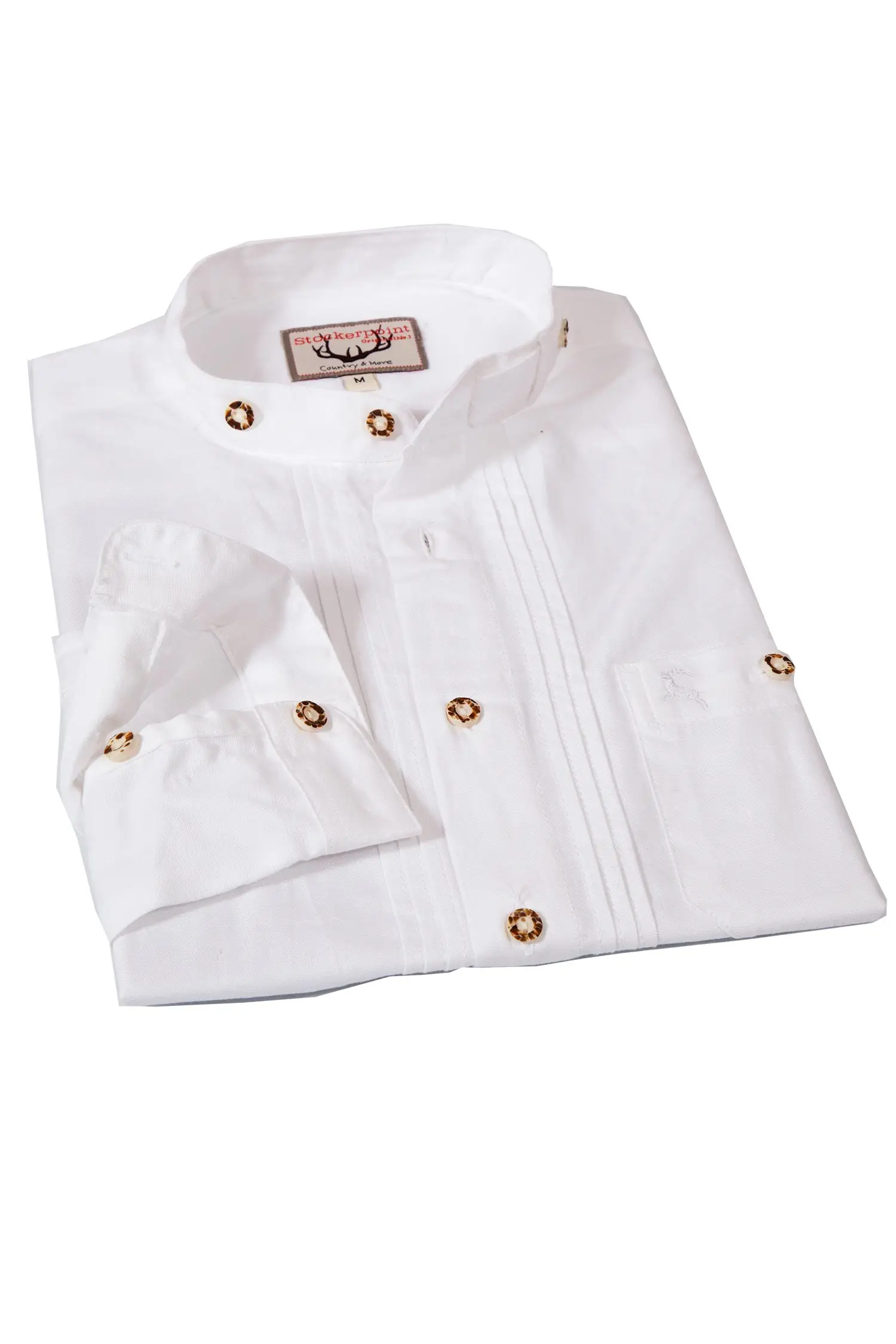 Trachtenhemd in weiß mit Biesen und Stehkragen