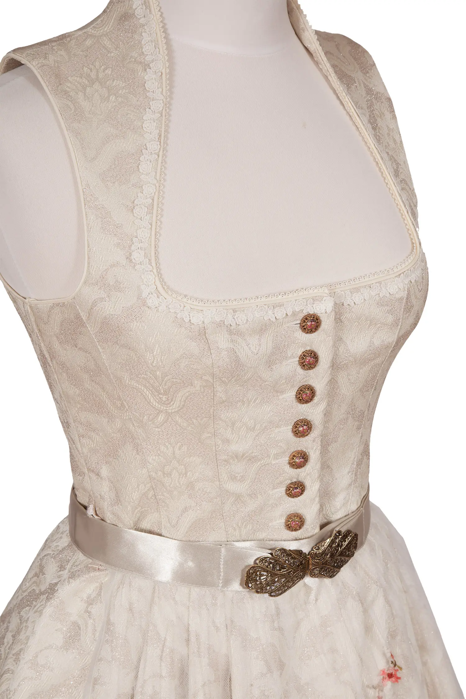 Brautdirndl in creme mit Vintage und Glamour Detail