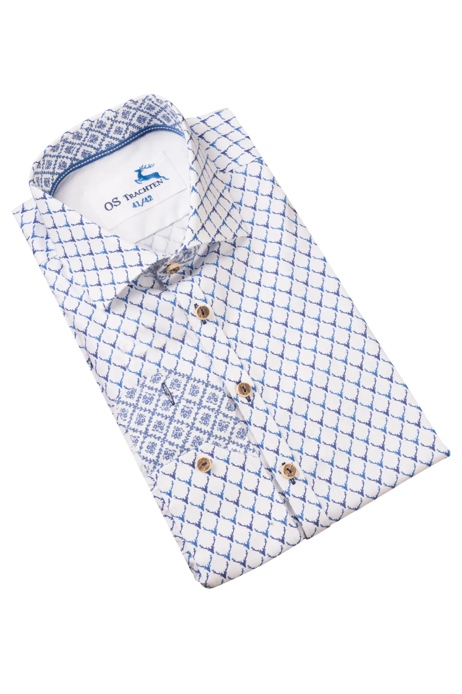 Modisches Trachtenhemd mit blauem Hirschprint