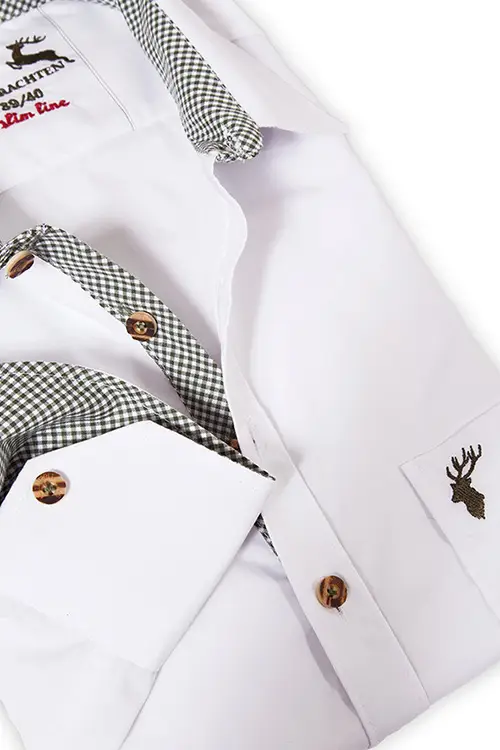 Herrenhemd zur Tracht in weiß mit grünen Karos Detail