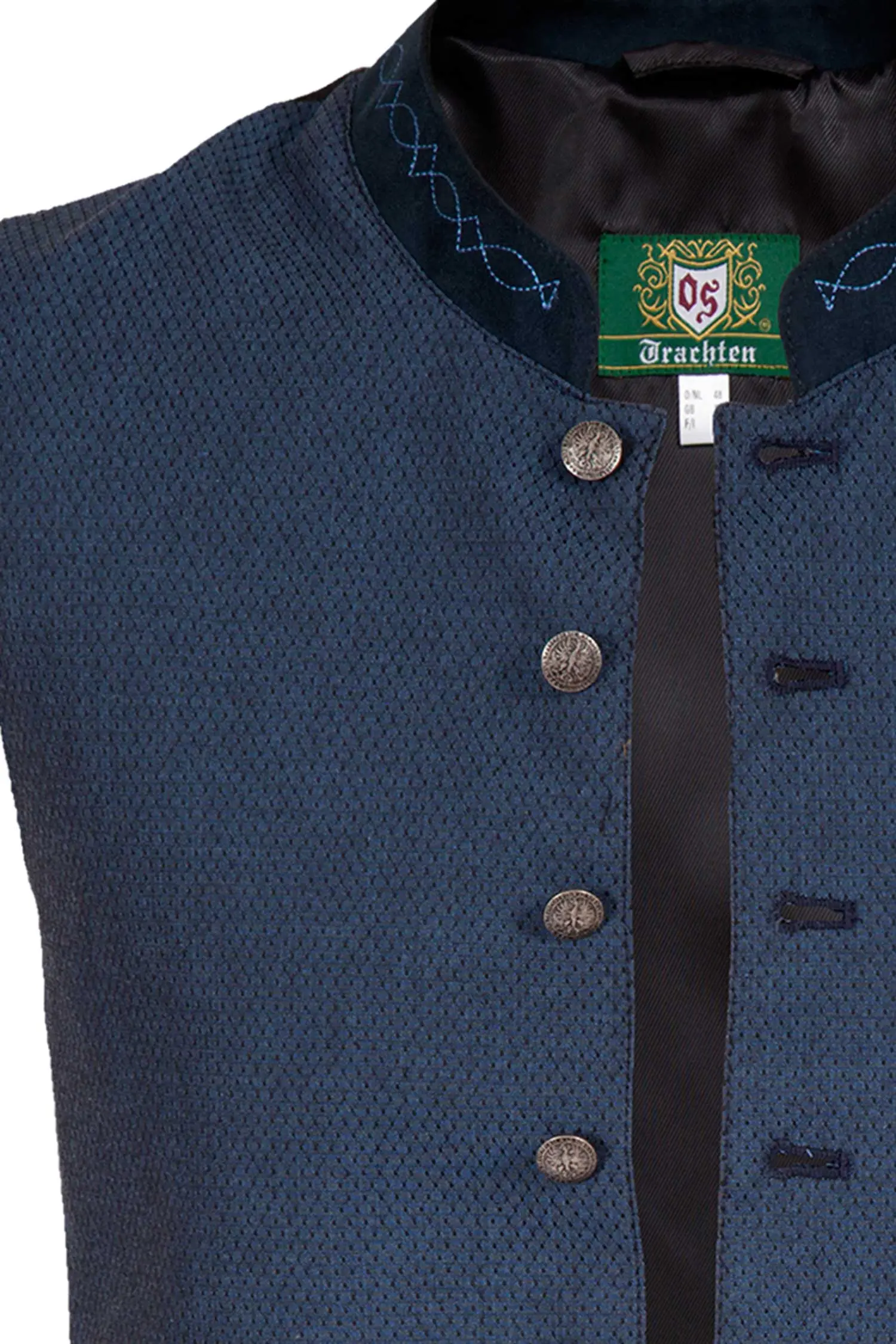 Trachtenweste aus Webstoff in marine und schwarz Kragen 